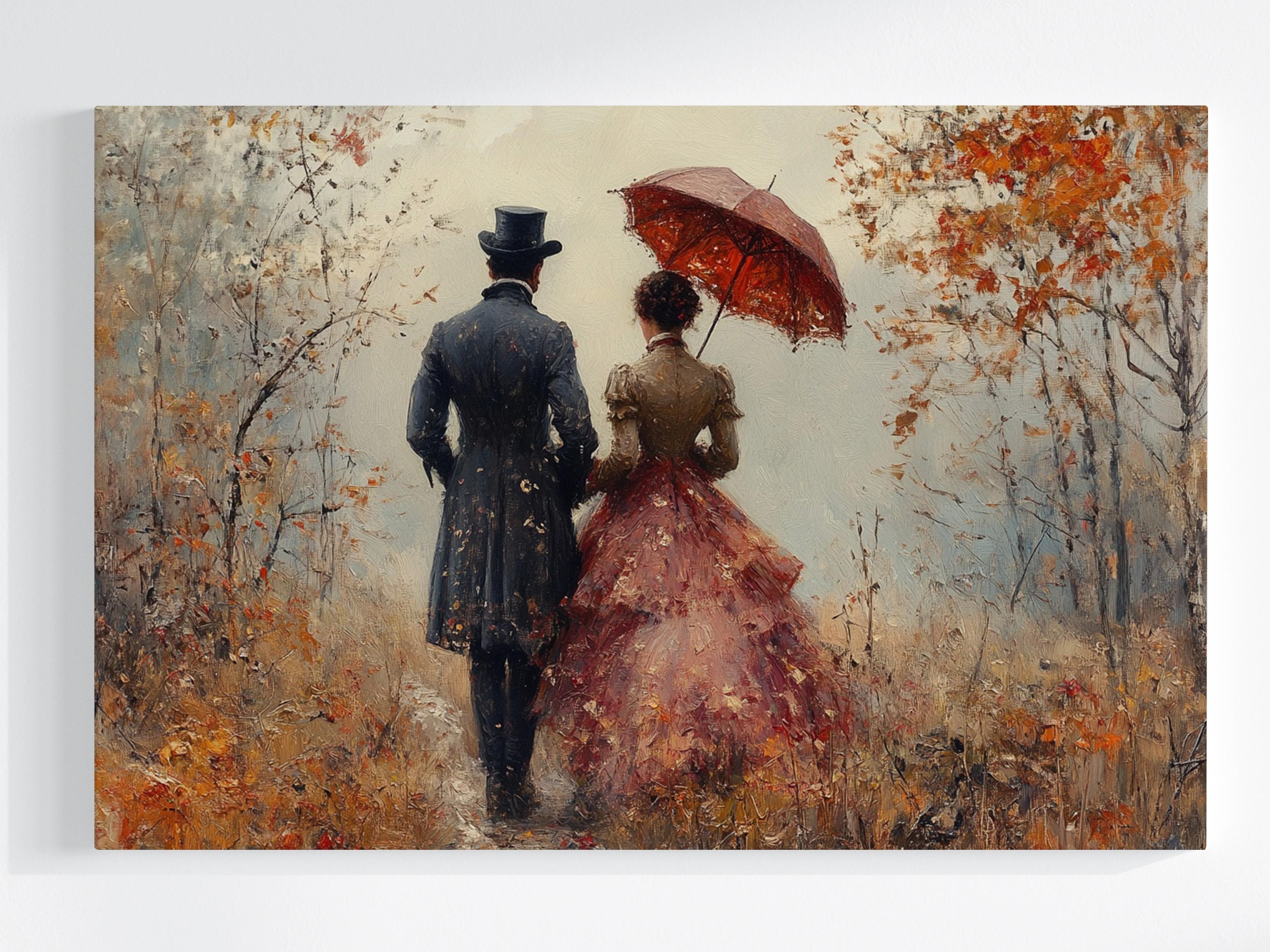Obraz Na Plátně Canvas Pár Procházka Podzim Retro Viktoriánský Styl 120x80
