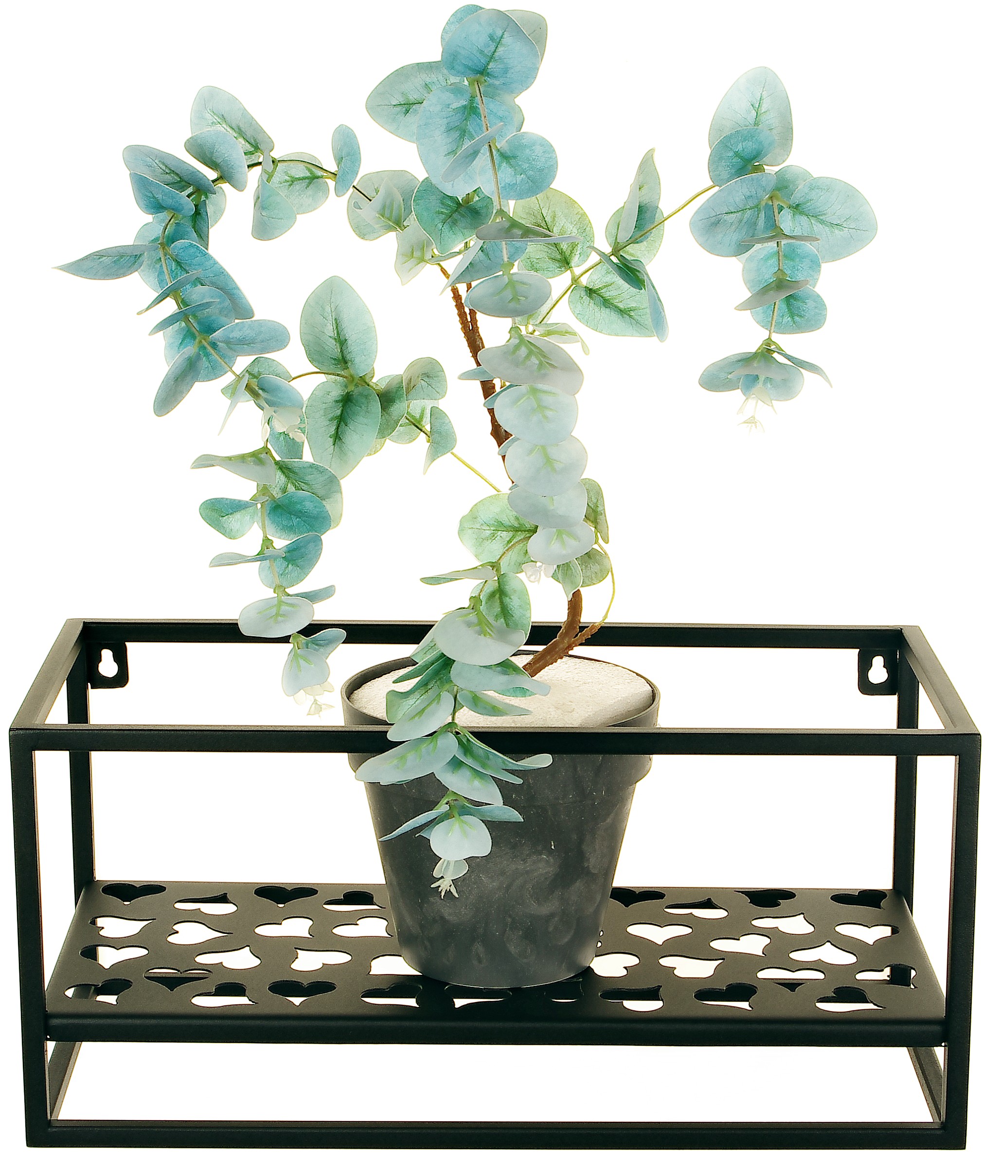 závesná polica, držiak na kvetináč, čierna, kovová, jednoduchá, 41 cm x 19 cm