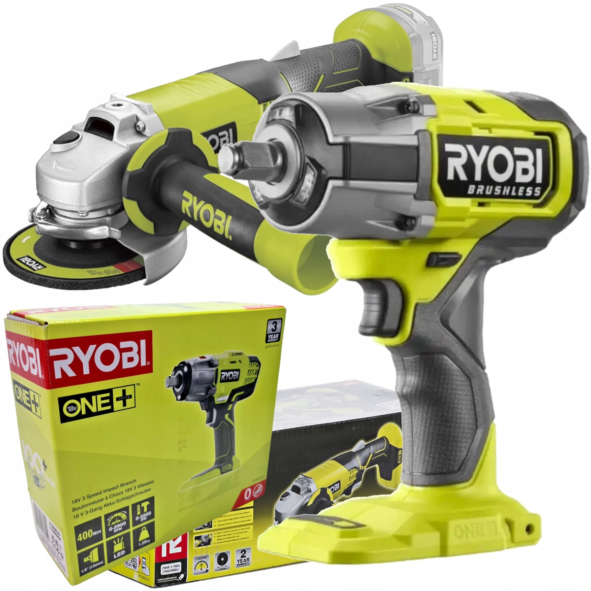 Ryobi R18AG-0 115mm Akumulatorowa Szlifierka Kątowa +klucz Udarowy R18IW3-0