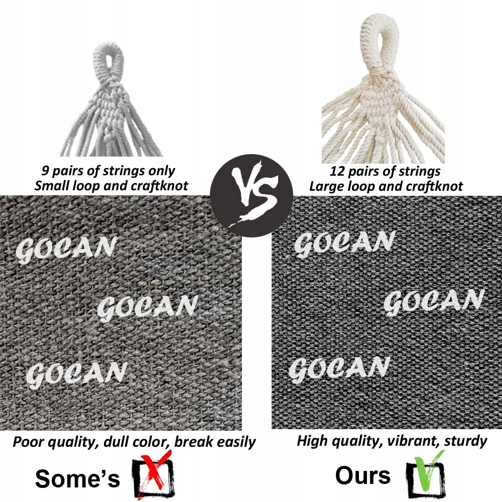 GOCAN Hamak Outdoor Dla 2 Osób 220x150cm 300kg Bawełna Ogród Balkon Szary — miniatura 6