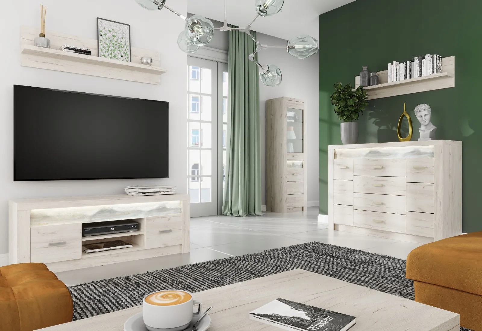 Witryna do salonuINDIANAPOLIS I-4 kraft biały Szerokość mebla 56 cm