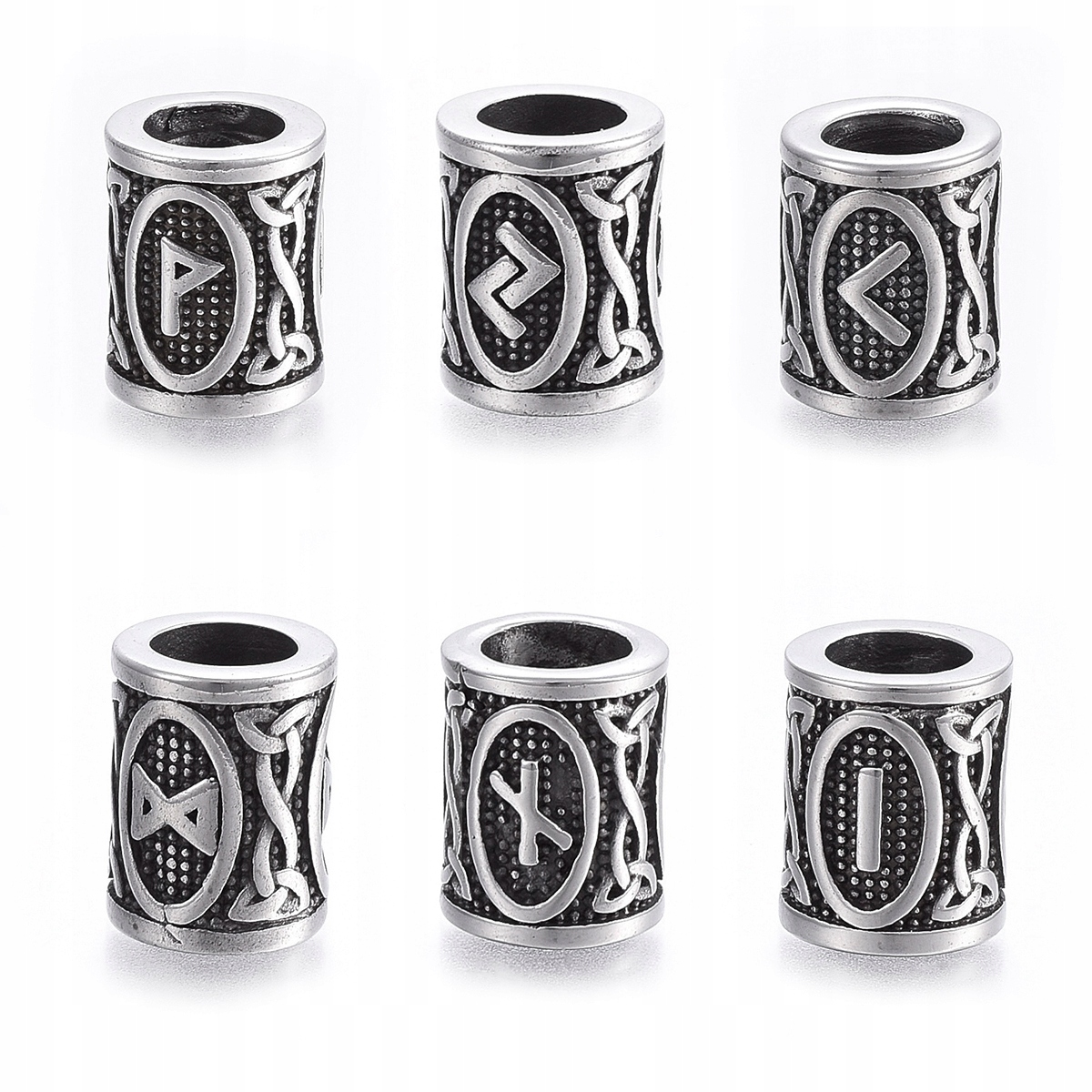 Korálky Skandinávské vikingské runy Futhark, Nerezová Ocel 16x13mm, 6 Ks