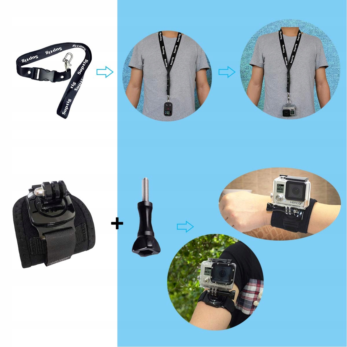 Zestaw Akcesoriów Do Kamer Sportowych GoPro DJI Insta360 AKASO SUPTIG — miniatura 4