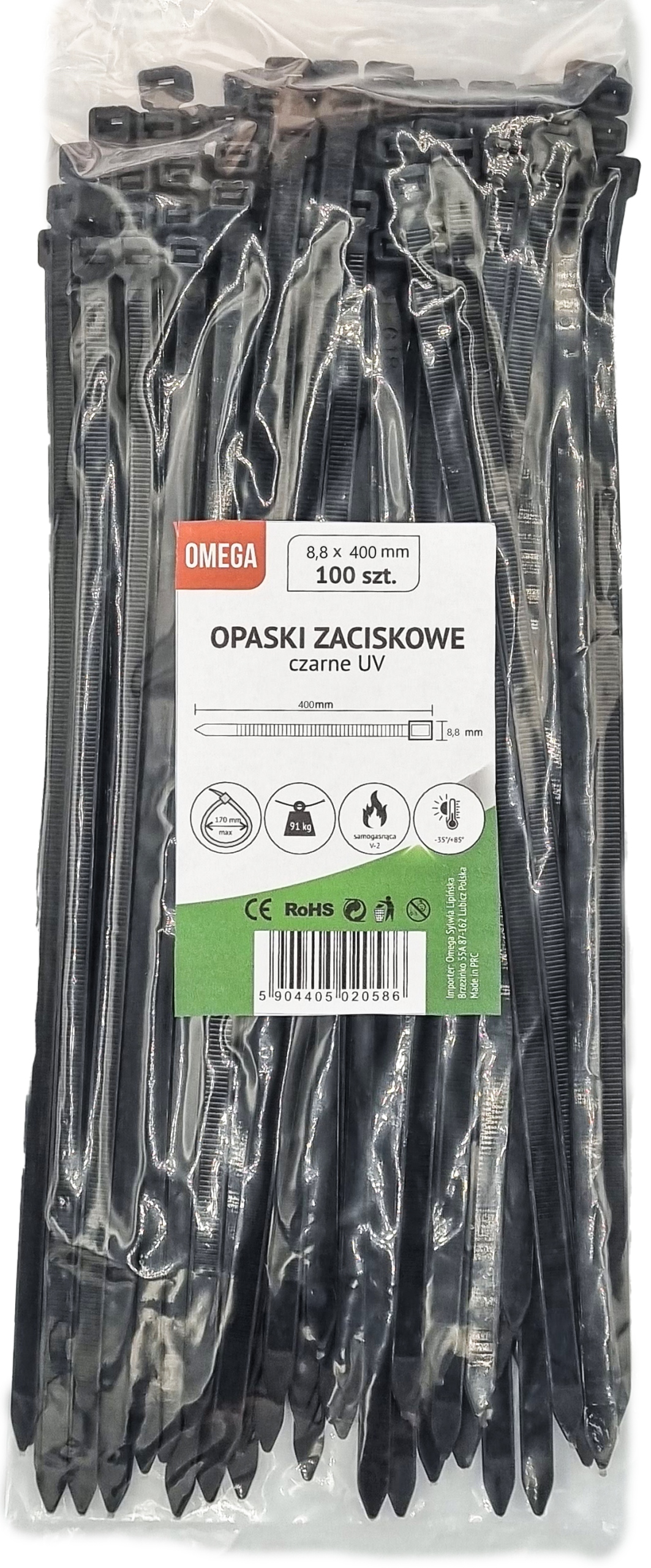Opaski Trytki Zaciskowe Kablowe Uv Czarne 8,8X400