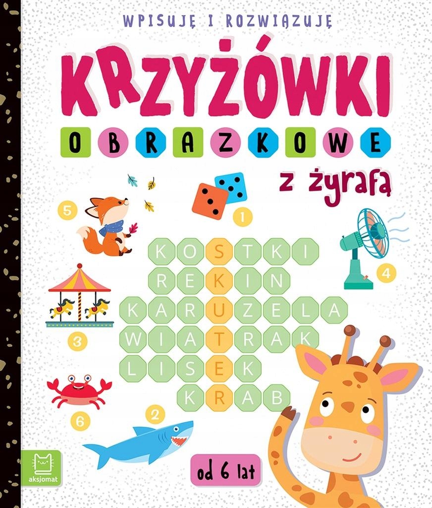 

Krzyżówki obrazkowe z żyrafą. Wpisuję i