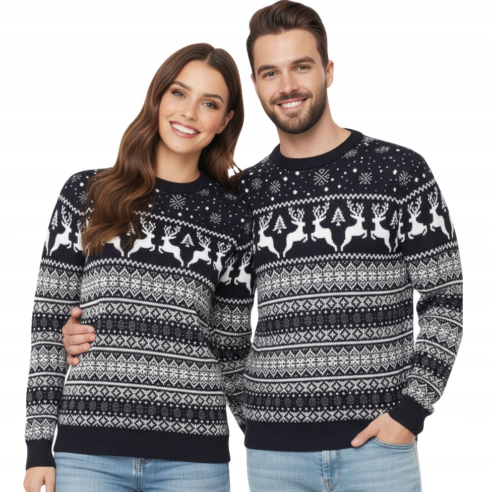 Vánoční svetr sada pro páry, tmavě modrý, vlněný, s vánočními hvězdami