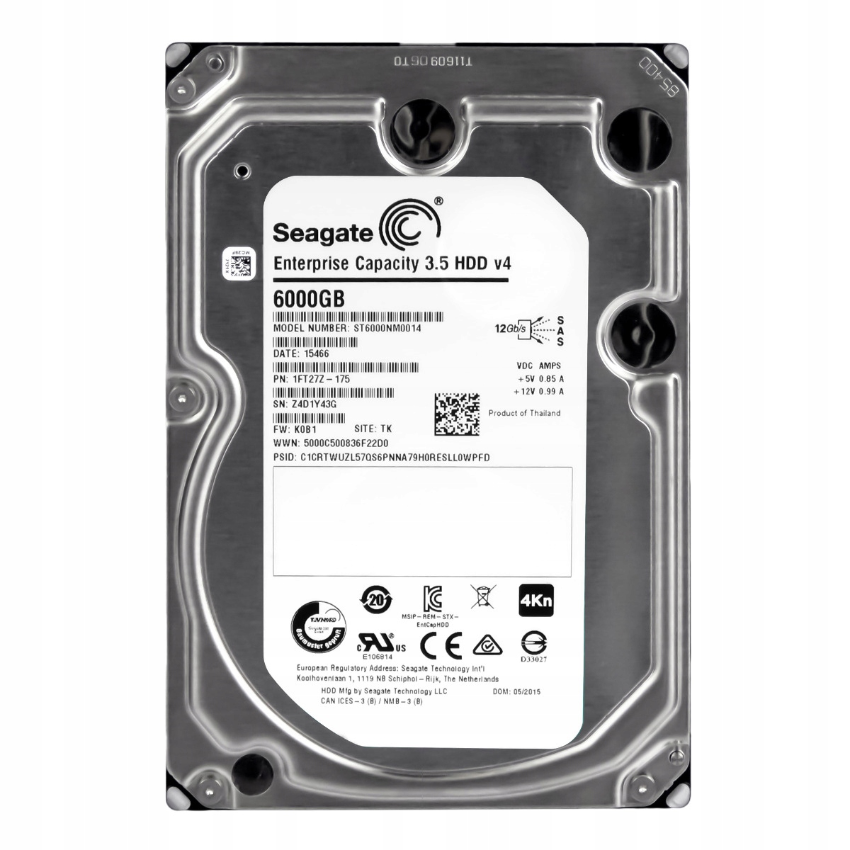 Seagate HD st6000nm0235?6tb 3.5?SATA 6?Gb s 7.2?K RPM 128?M Makara 512?Nベア dwos6rj Seagate 6TB ST6000NM0235 7,2K 256Mb Sata III 3,5'' - Sklep