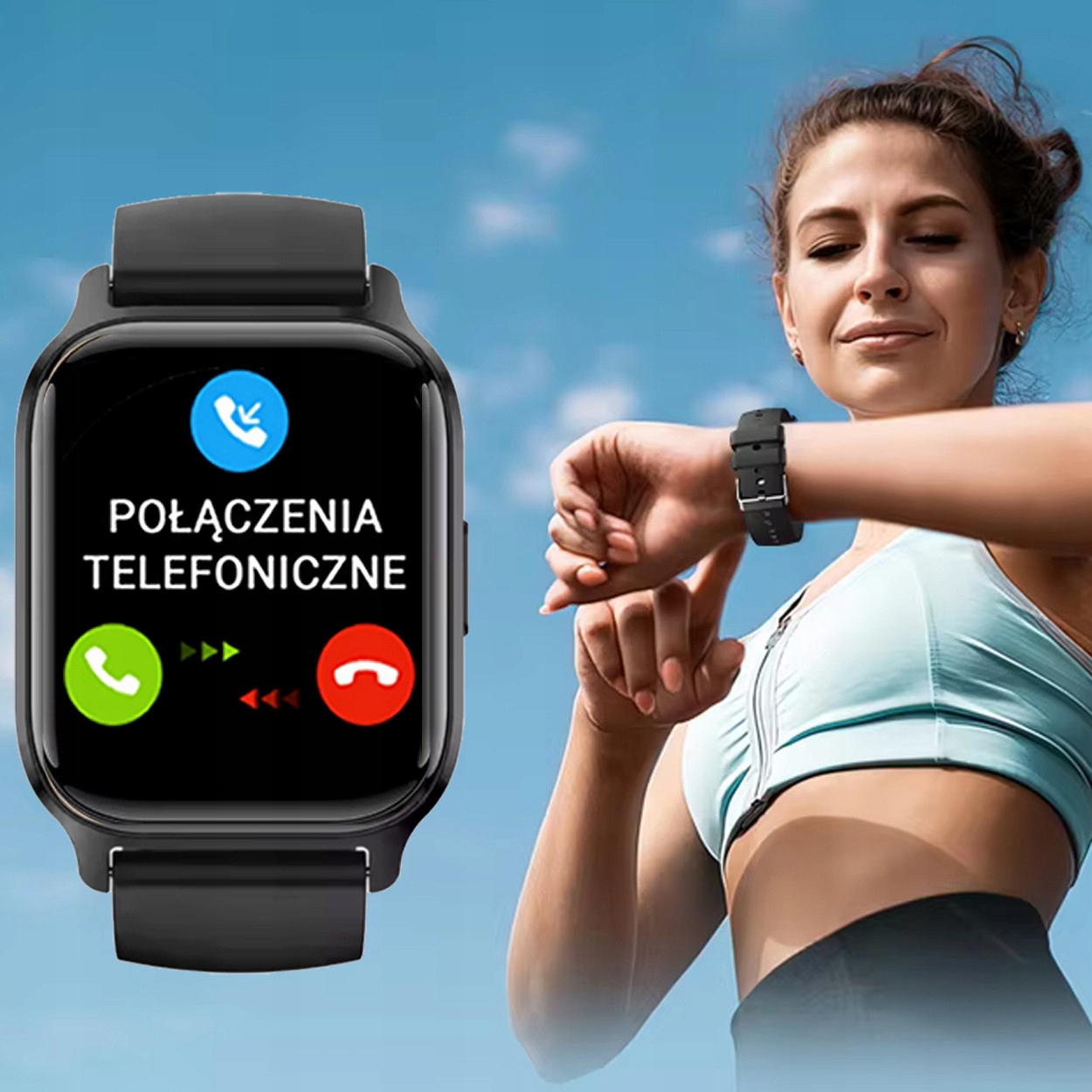 SMARTWATCH ZEGAREK POLSKIE MENU ROZMOWY SPORT SMART WATCH DAMSKI BLACK Kolor czarny