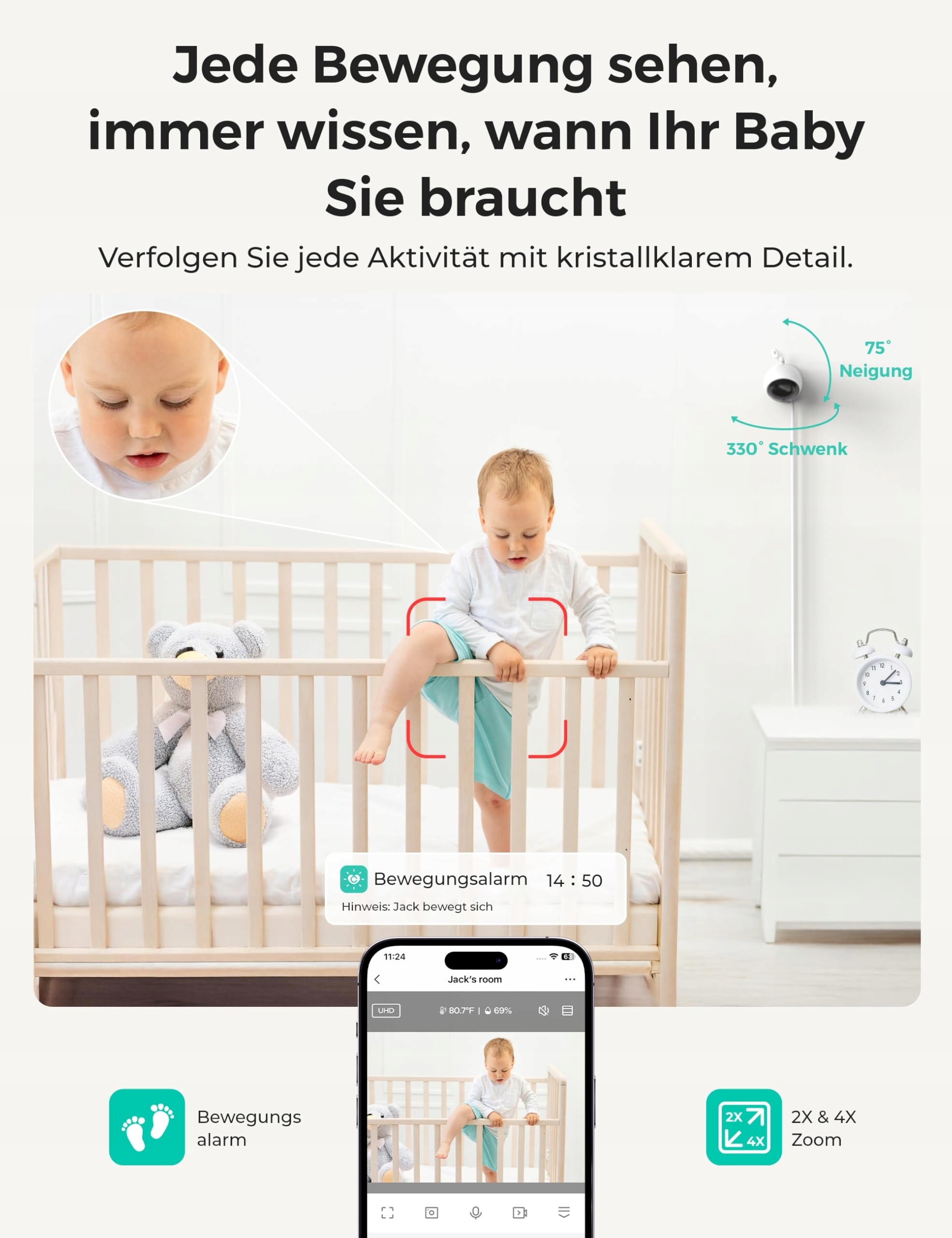 Dr.Care VistaView Lite inteligentna niania z Wi-Fi 4" 720P Split Screen — miniatura 5
