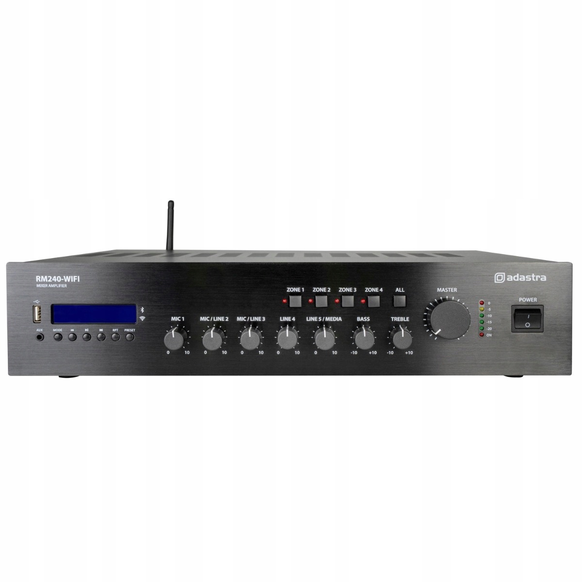 Mixovací zosilňovač Adastra RM240-WIFI 100V s Wifi a Lan 240W