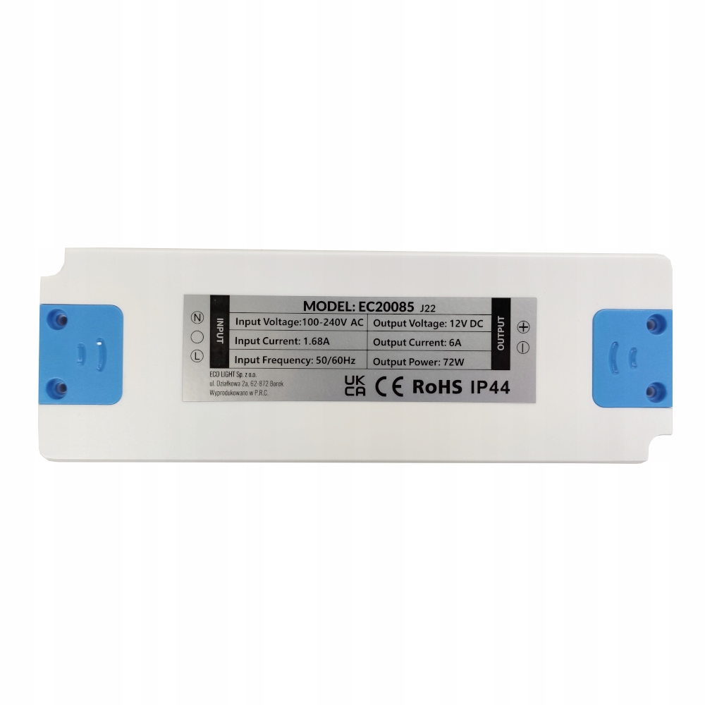 Zasilacz LED 12V 72W 6A meblowy SLIM IP44 Marka Ecolight