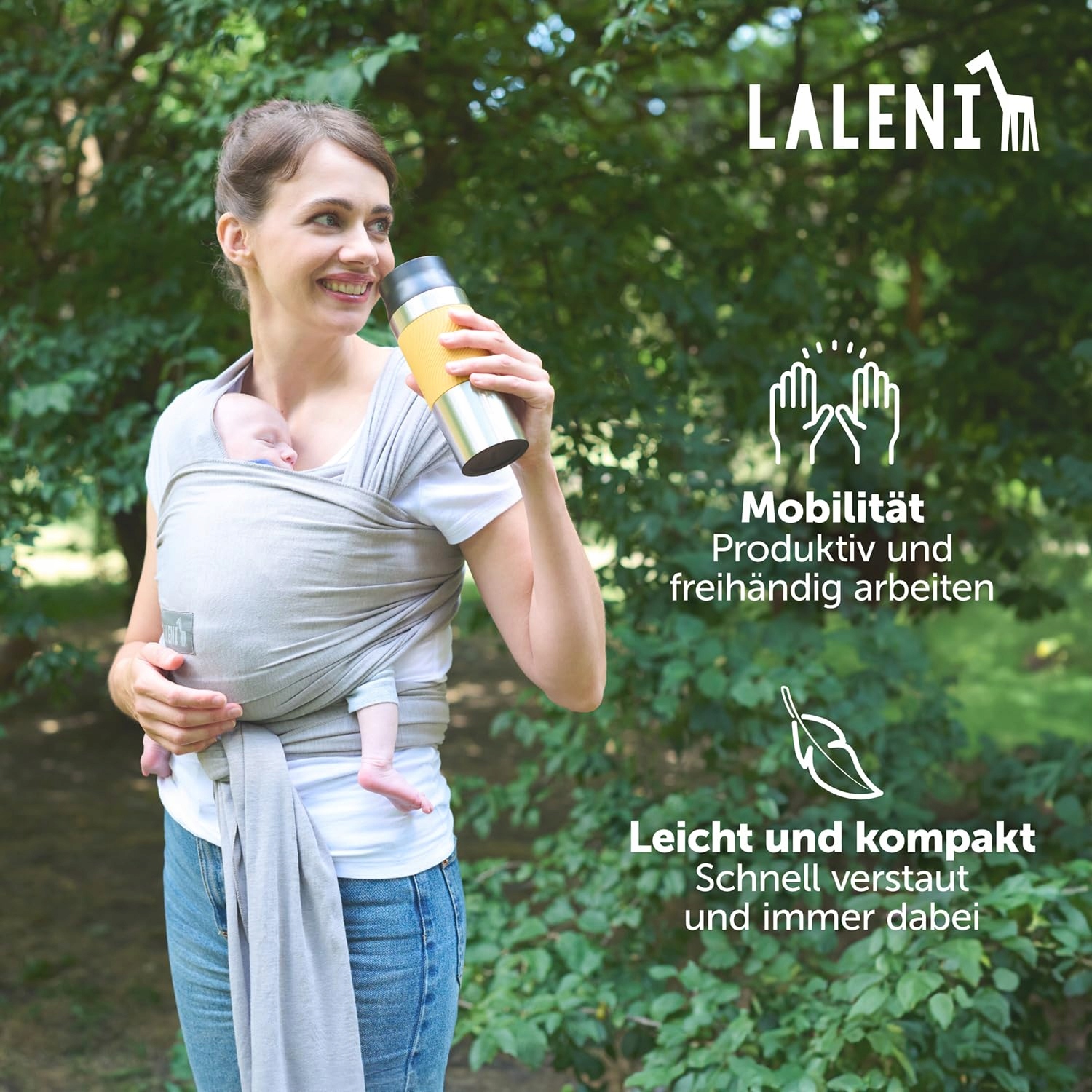 LALENI Ergonomiczna Bawełniana Chusta Do Noszenia Dziecka 15kg Szara — miniatura 6