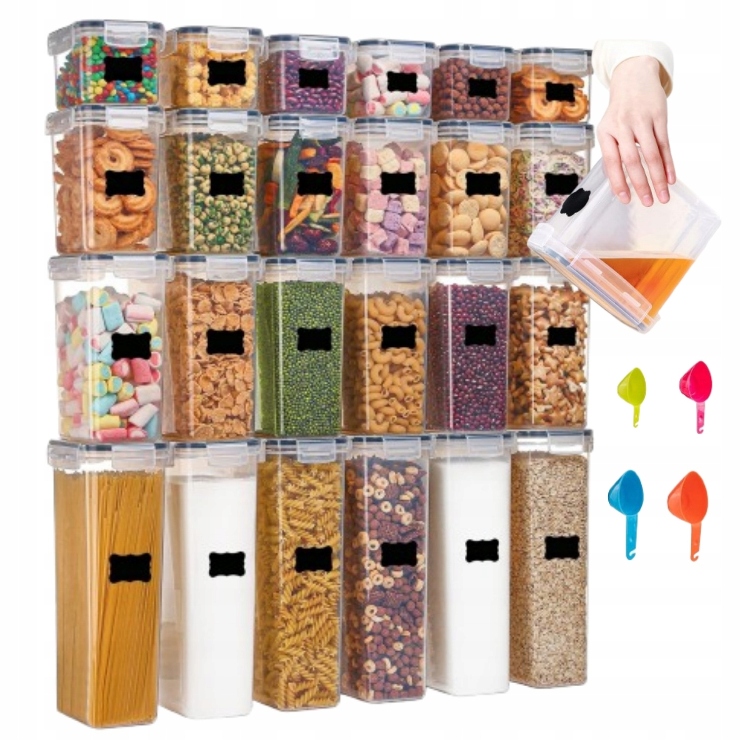 Sada 24 dóz na potraviny do kuchyně s těsněním, ideální organizér