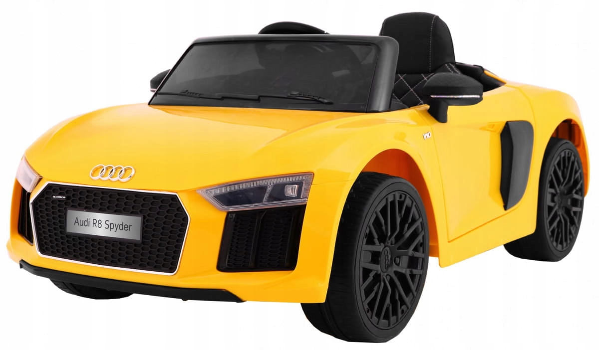 Samochodzik na akumulator Audi R8 Spyder Żółty pilot Eva wolny start Led