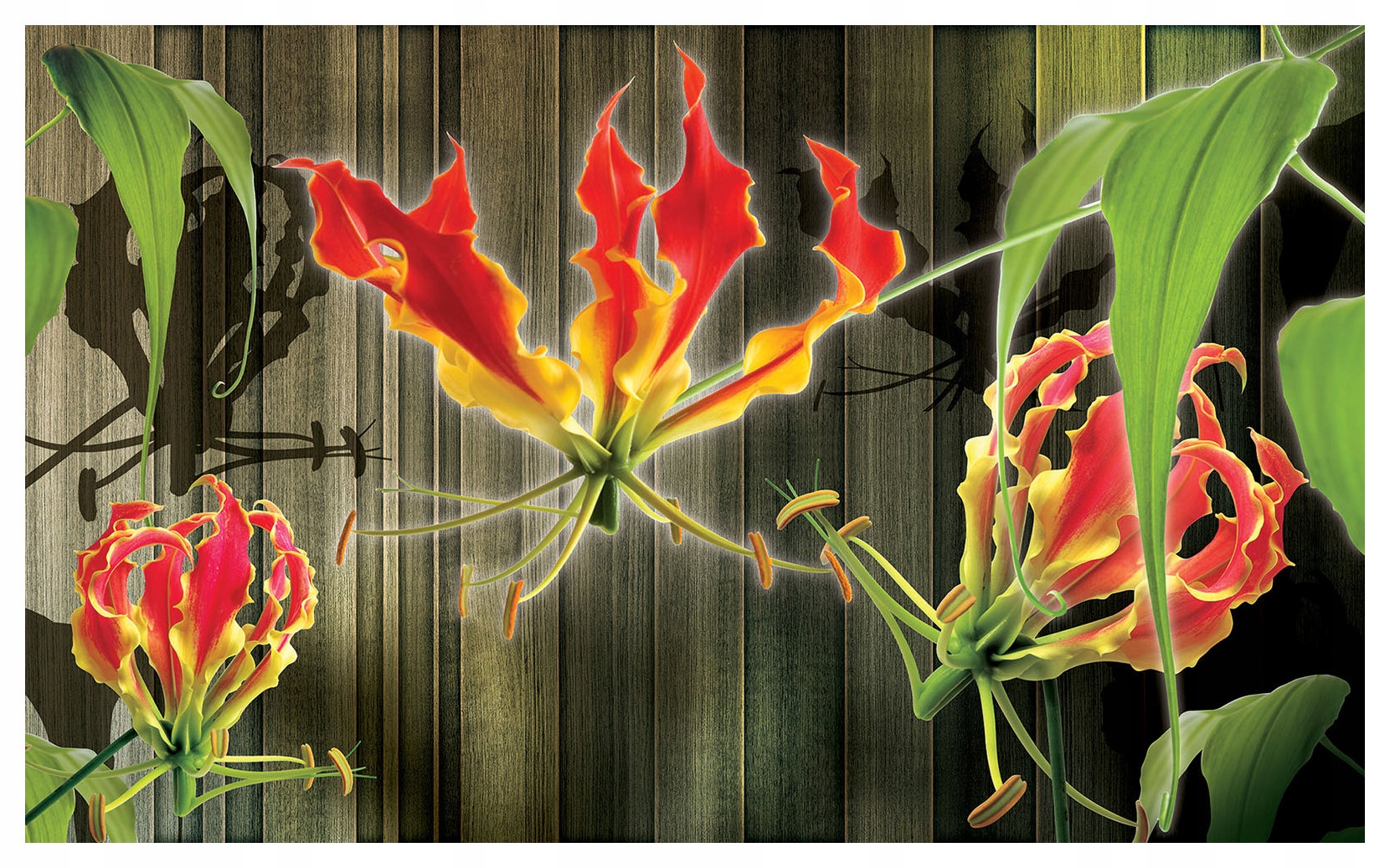 Vliesová fototapeta Glorióza Květiny na dřevěných deskách 368x254 lepidlo