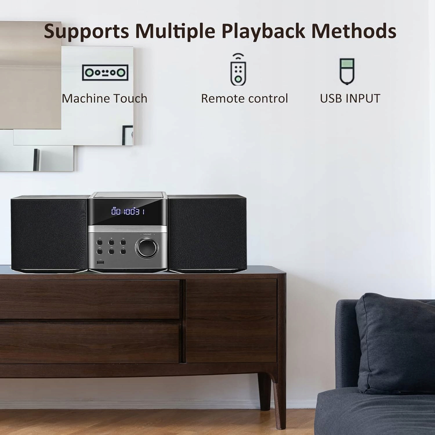 WIEŻA STEREO LONPOO LP-885 GŁOŚNIK PÓŁKOWY CD Z RADIEM FM BLUETOOTH 30W Marka Lonpoo