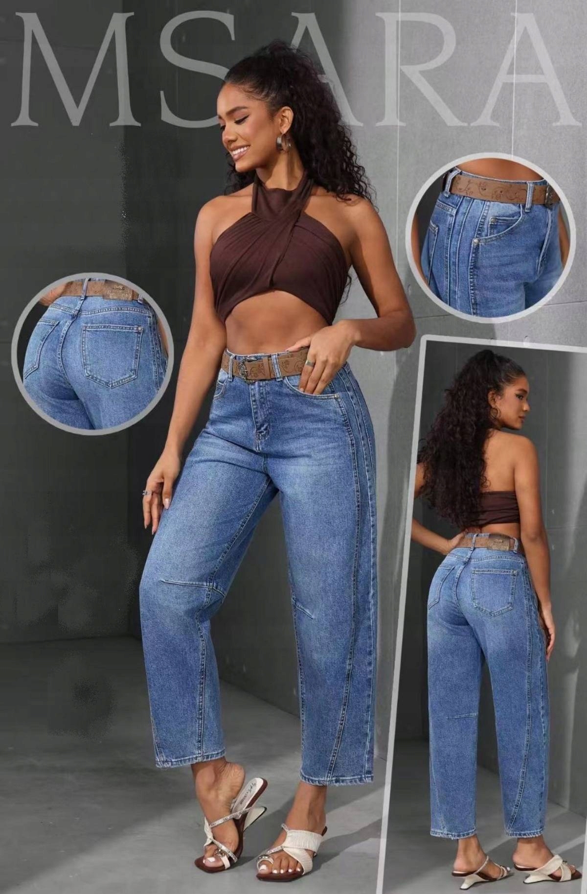 M.Sara Damskie Spodnie Jeansowe Wysoki Stan Baggy Balloon limitowana edycja