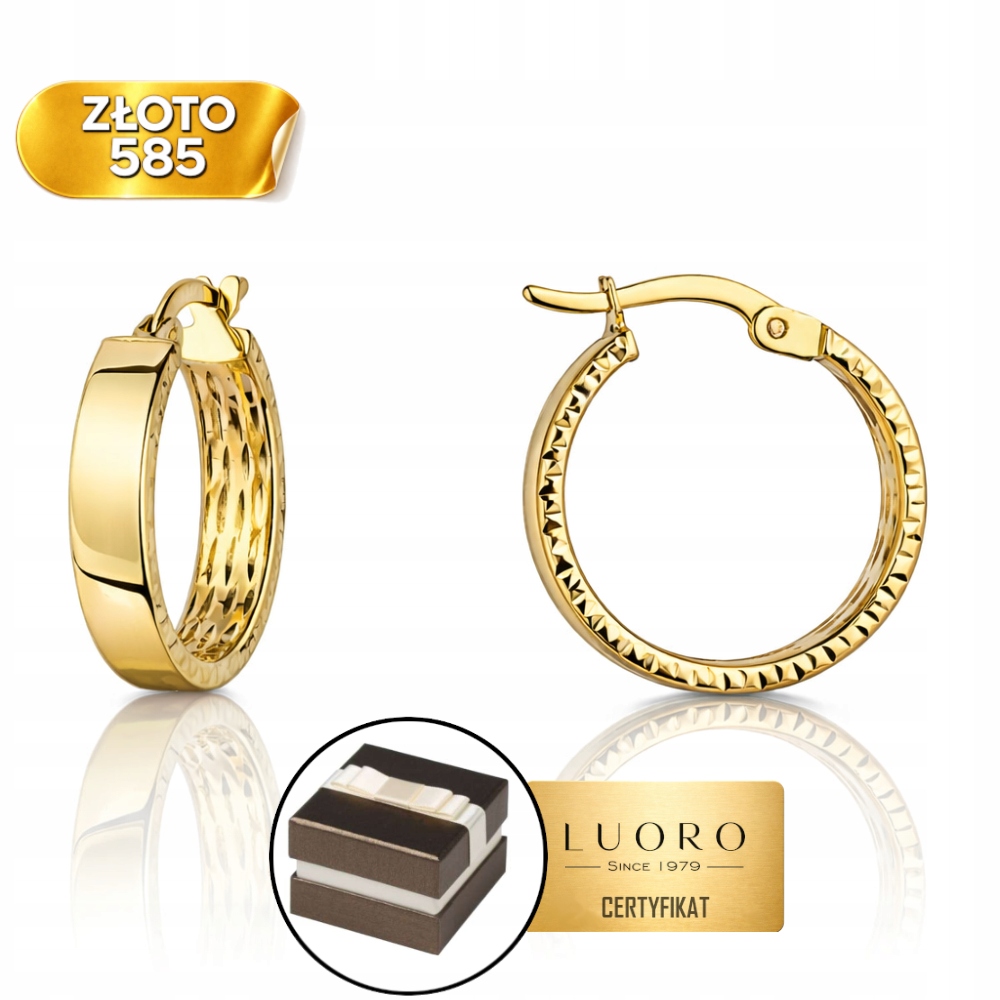 Náušnice Zlaté 585 14K Kolečka Hladká S Diamantováním, Průměr 18 MM