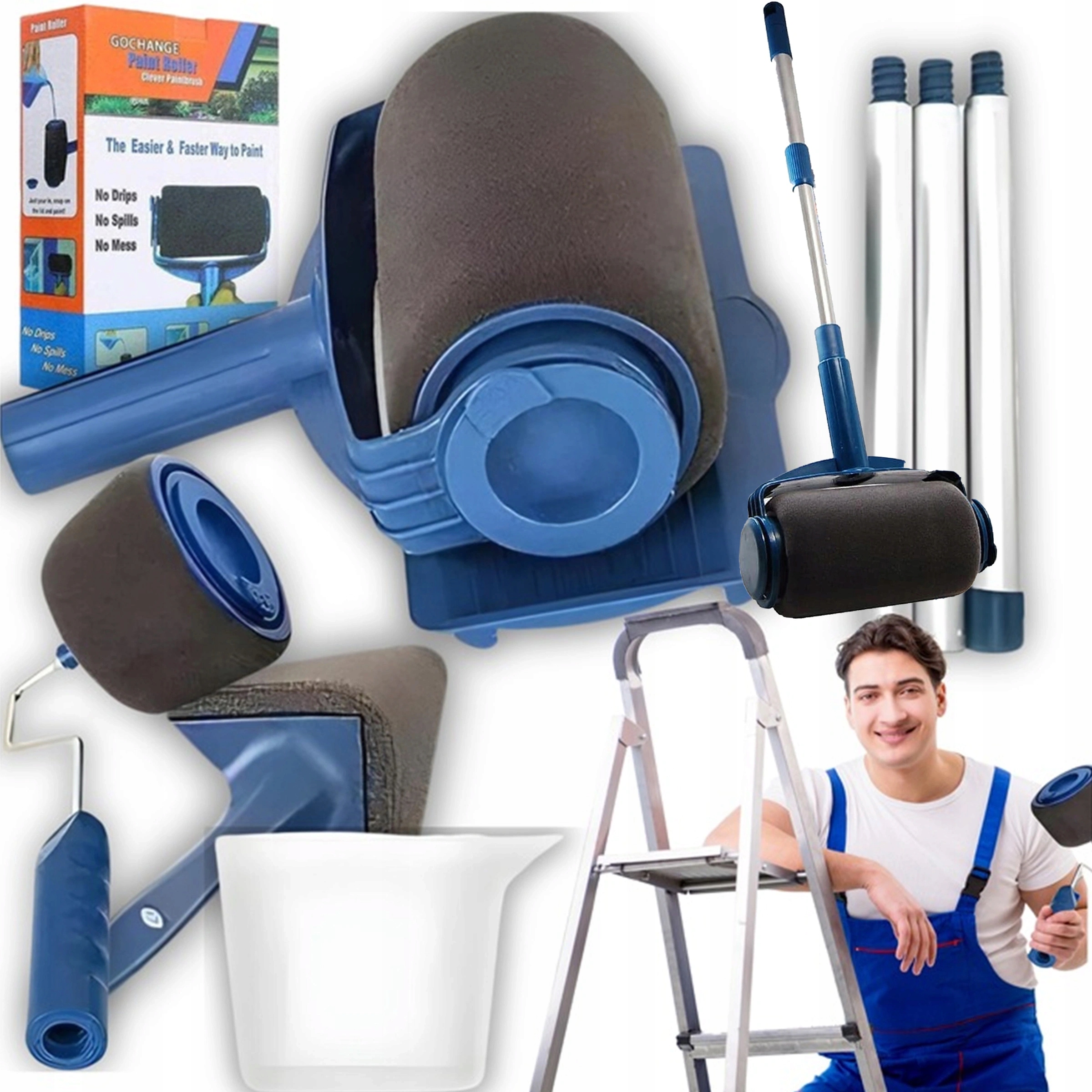 Валик для покраски стен, не капающий, универсальный валик, набор для покраски 5 в 1