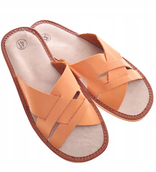 

Skórzane Kapcie Męskie klapki domowe 8409 41