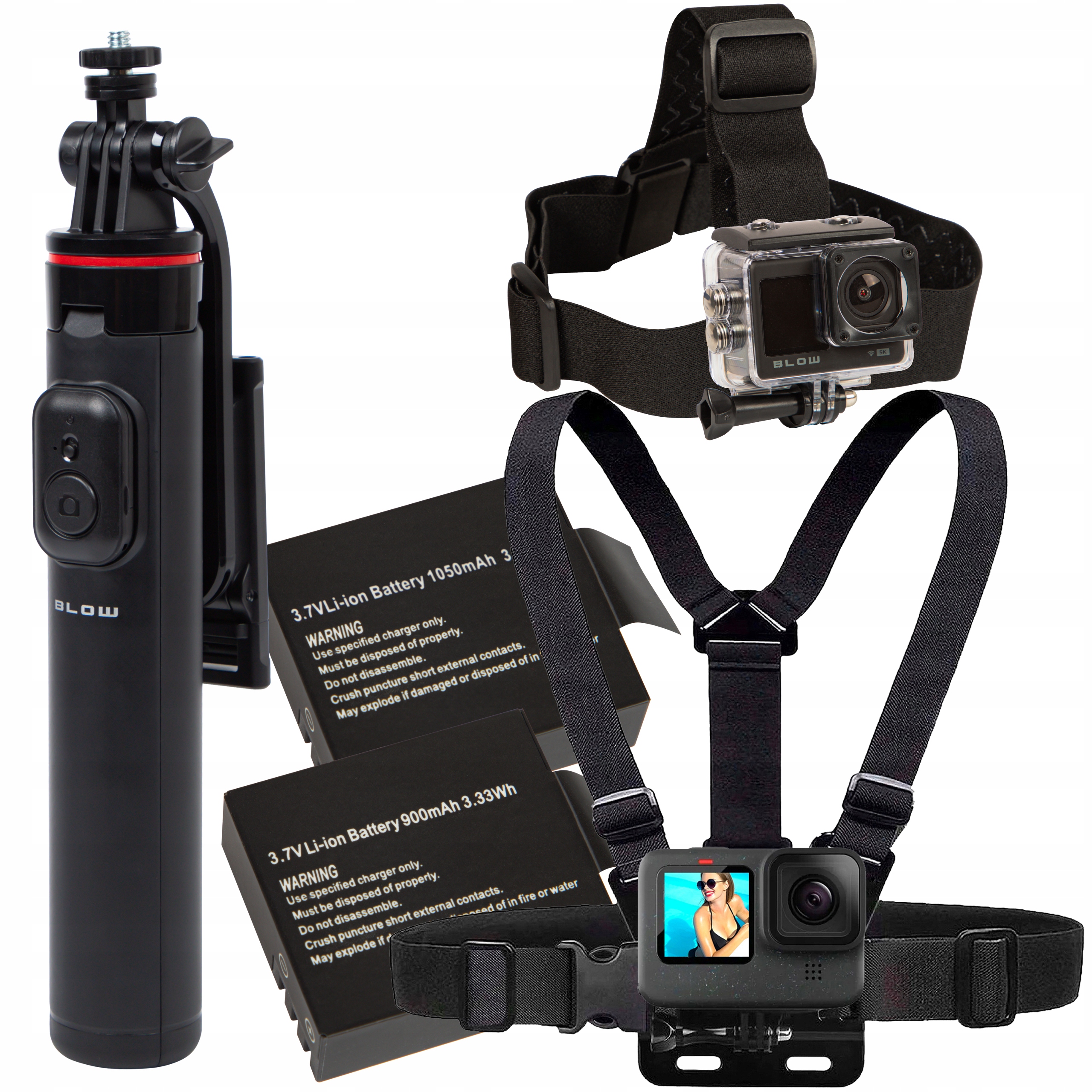 Uniwersalne Akcesoria Do Kamery Sportowej Szelki Opaska Tripod Akumulatory