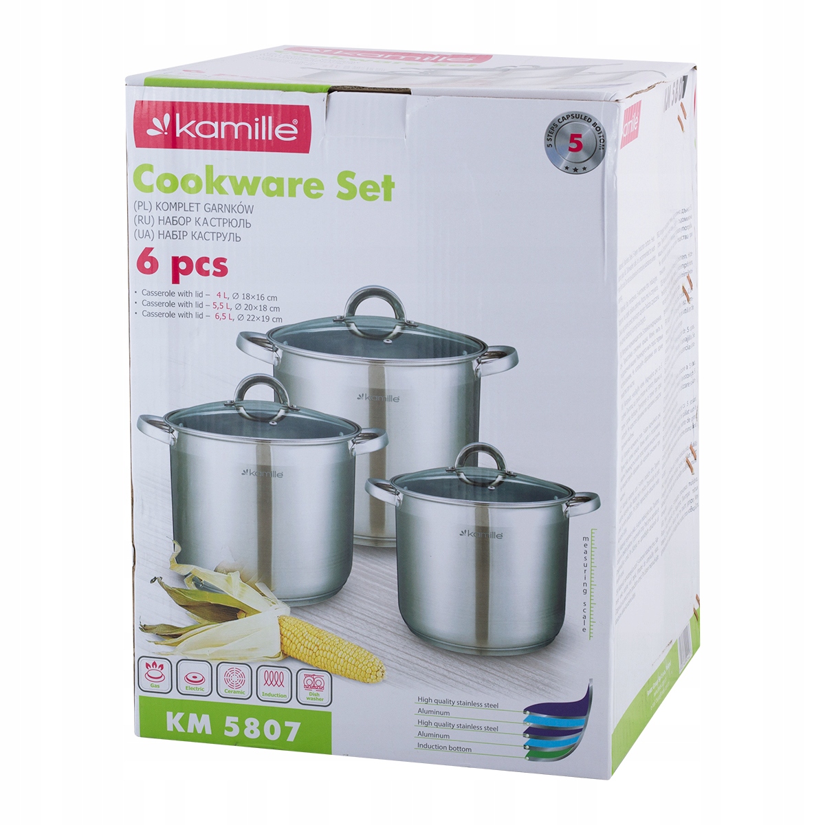 ZESTAW GARNKÓW ZE STAI NIERDZEWNEJ 6 el. KOMPLET GARNKÓW - Wysoka Jakość Liczba elementów w zestawie 6