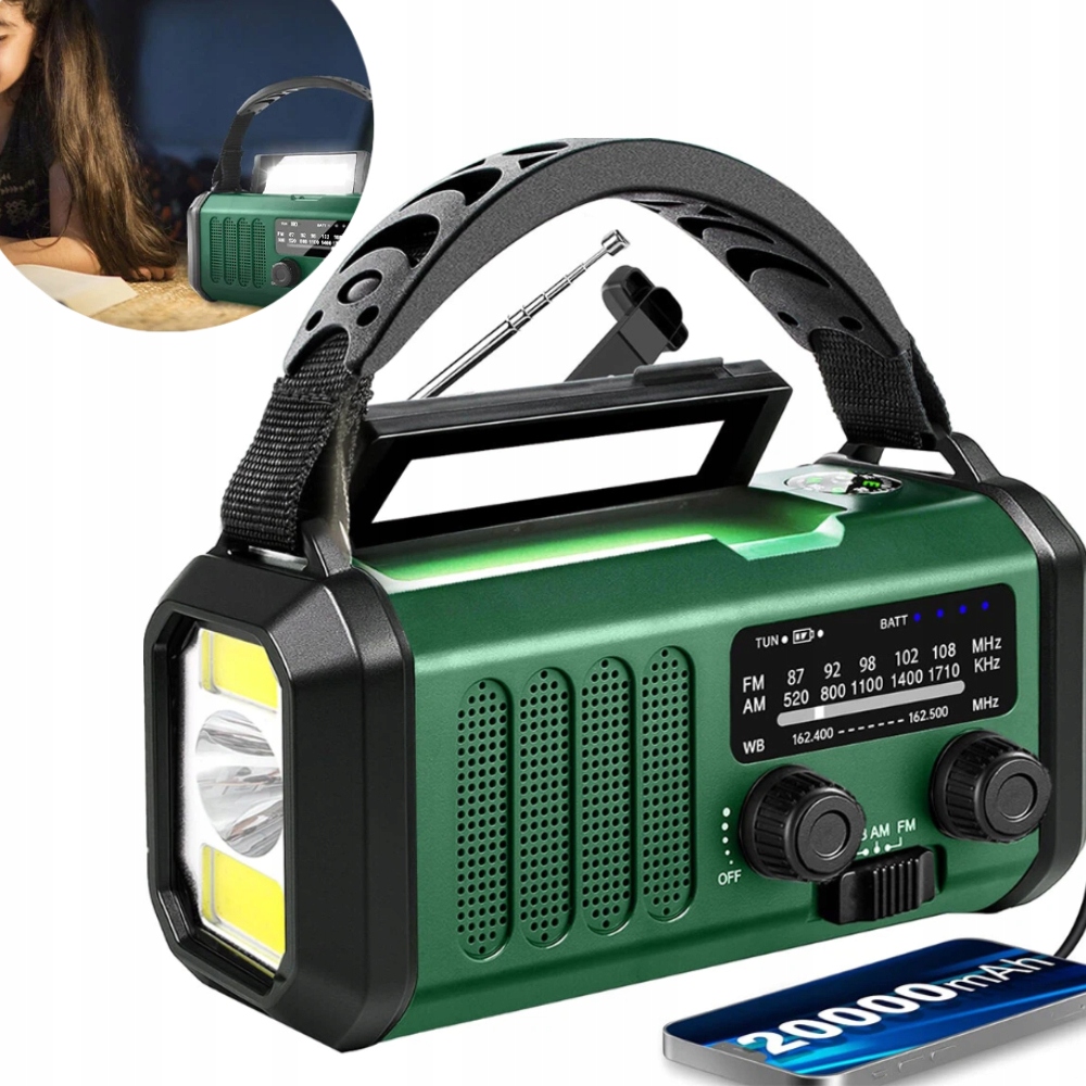 Solární Přenosné Kuchyňské Rádio Dynamo Stavební Svítilna Powerbank 10000 mA