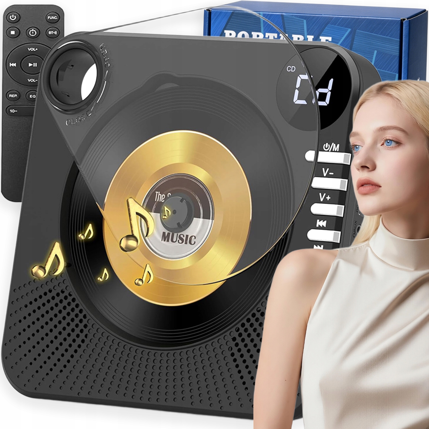 Odtwarzacz CD Bluetooth 5.1, radio FM, podwójny głośnik