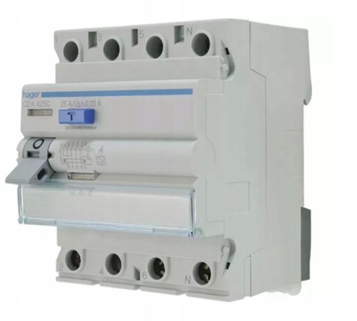 Proudový spínač 4P 25A 30mA A Typ CDA425C Hager