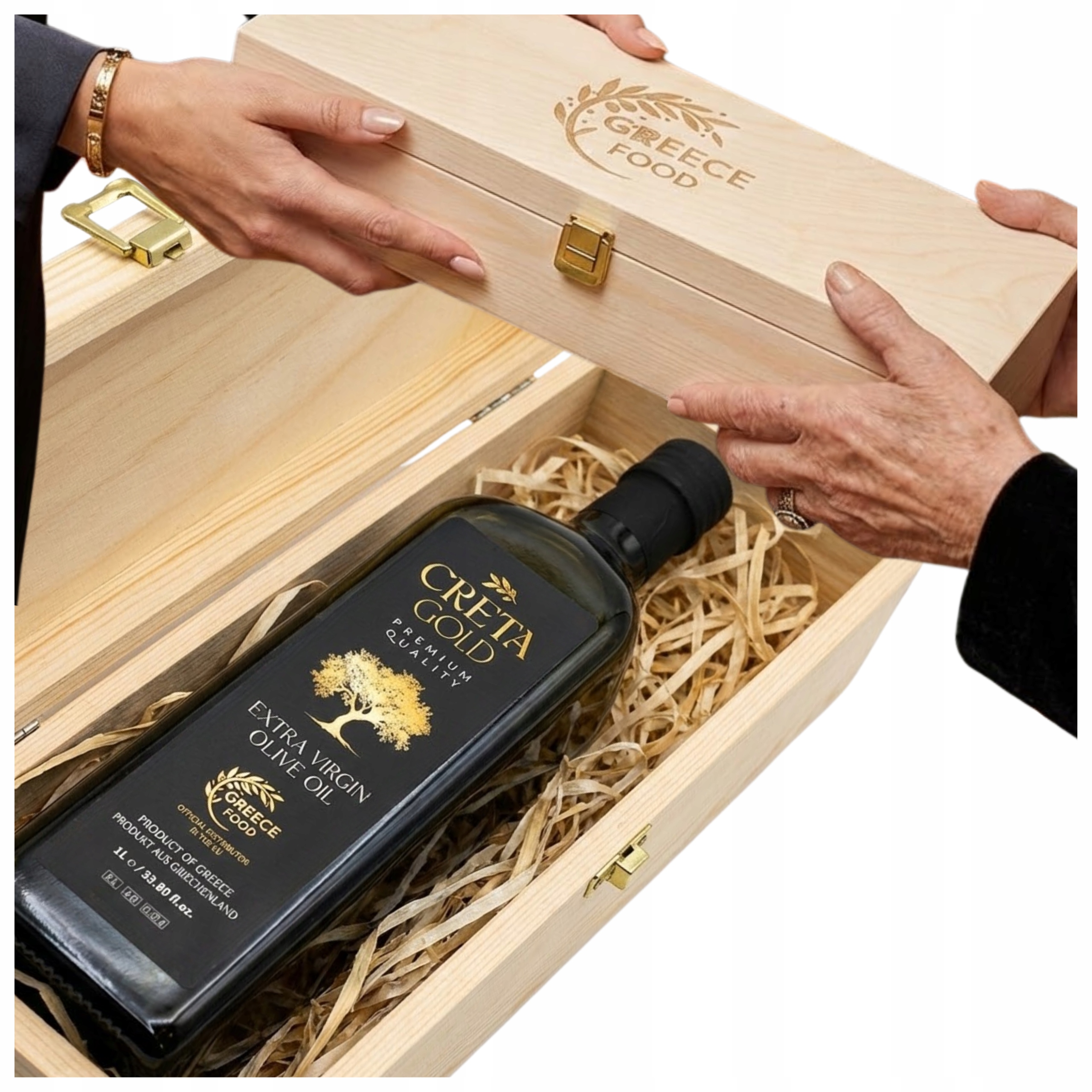 Levně Dárek Extra Panenský Olivový Olej 1 L Řecká Creta Gold Dřevěná Krabička