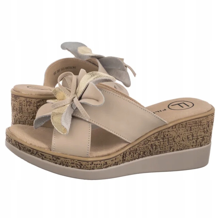 Dámské Nazouváky na klínku Filippo Béžové kožené DK7039/25 Be