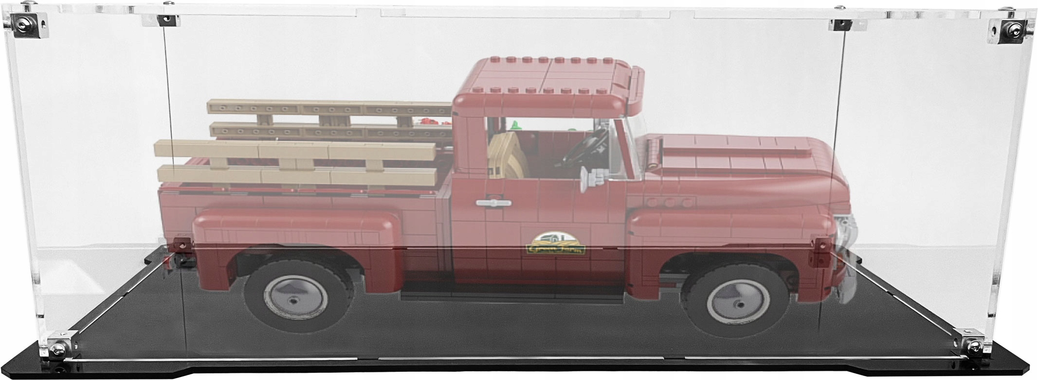 Vitrína s černým podstavcem Drewlandia pro stavebnici Lego 10290 Pickup