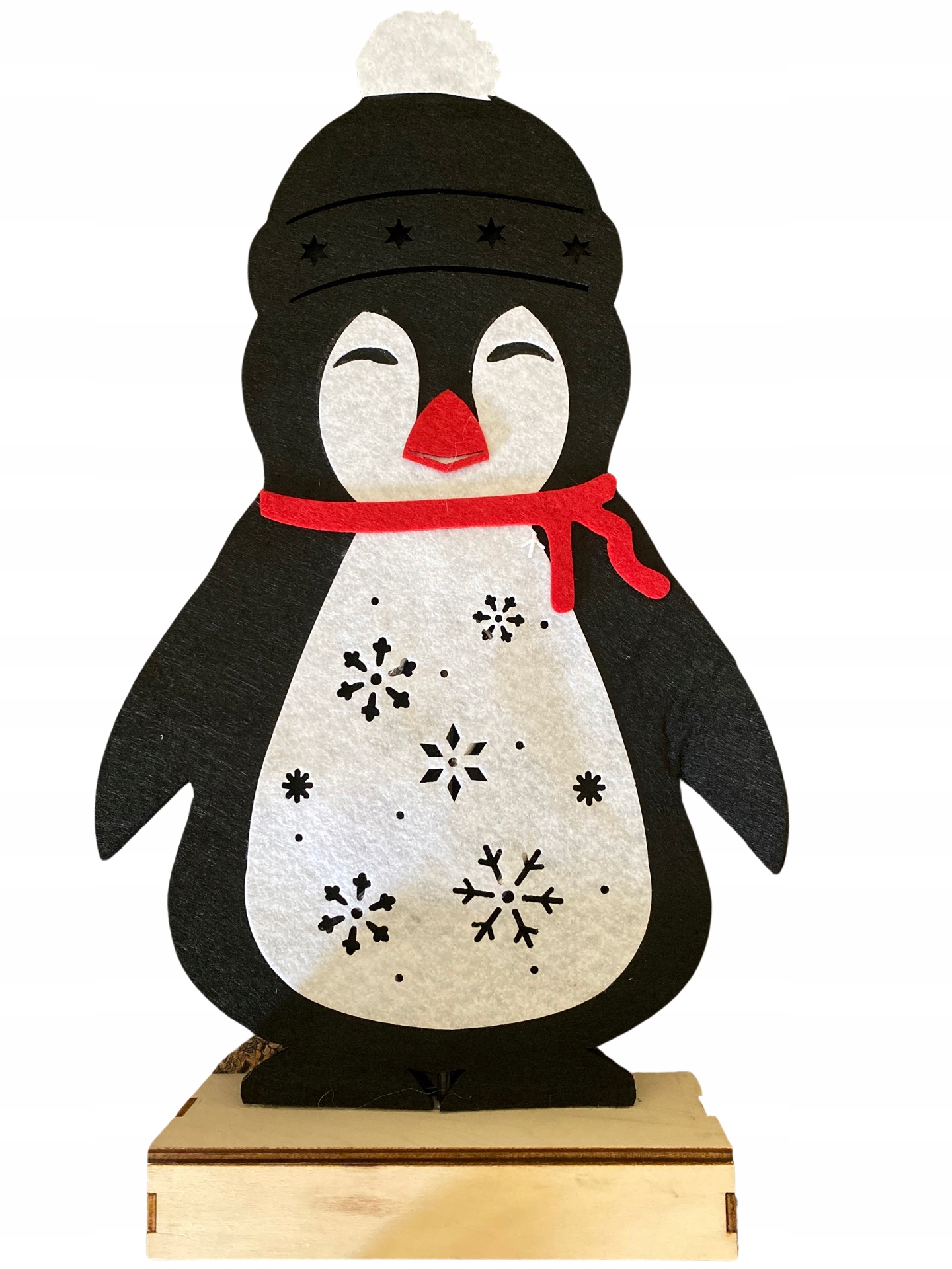 Ozdoba świąteczna LED - filcowy PINGWIN Prezent