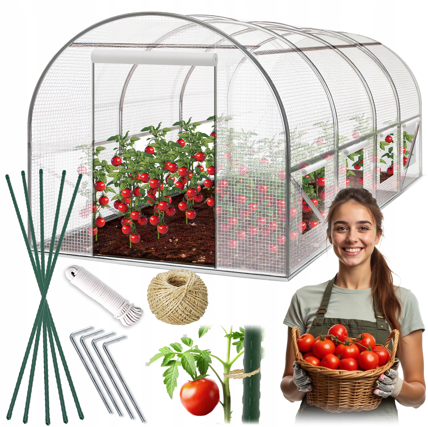 Fóliový tunel zahradní skleník 2x4,5 m fóliovník tyčky 9 m2 bílý