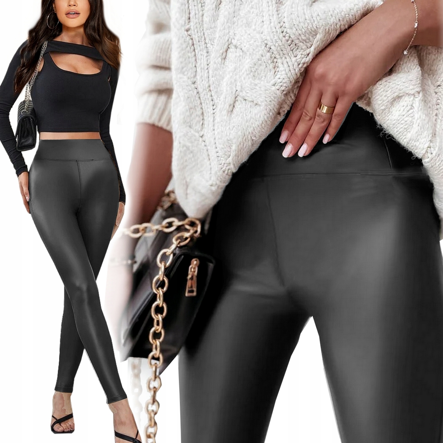 

Legginsy Skórzane Modelujące Wysoki Stan slim S/m