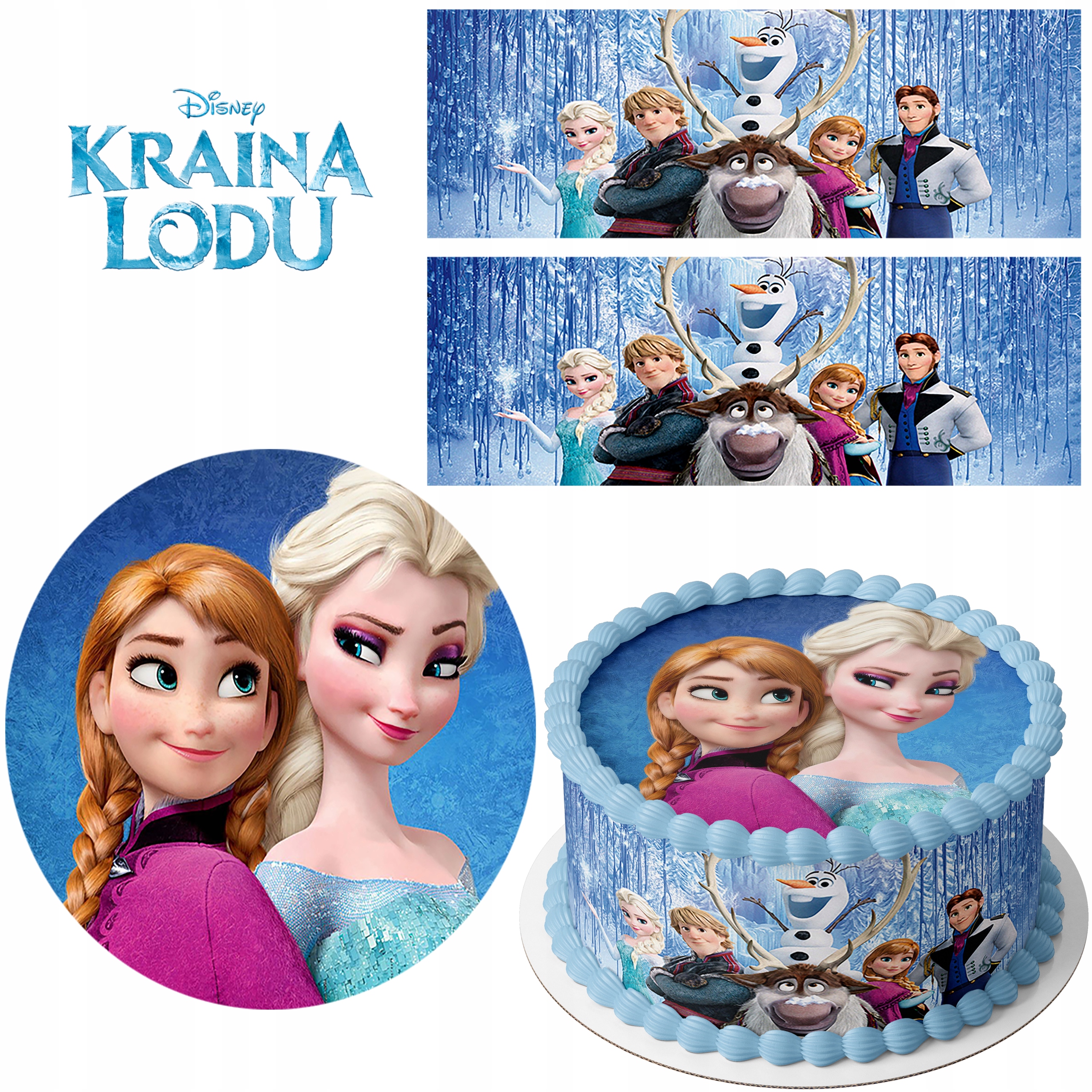 OPŁATEK NA TORT KRAINA LODU ELZA + DWA OBWODY