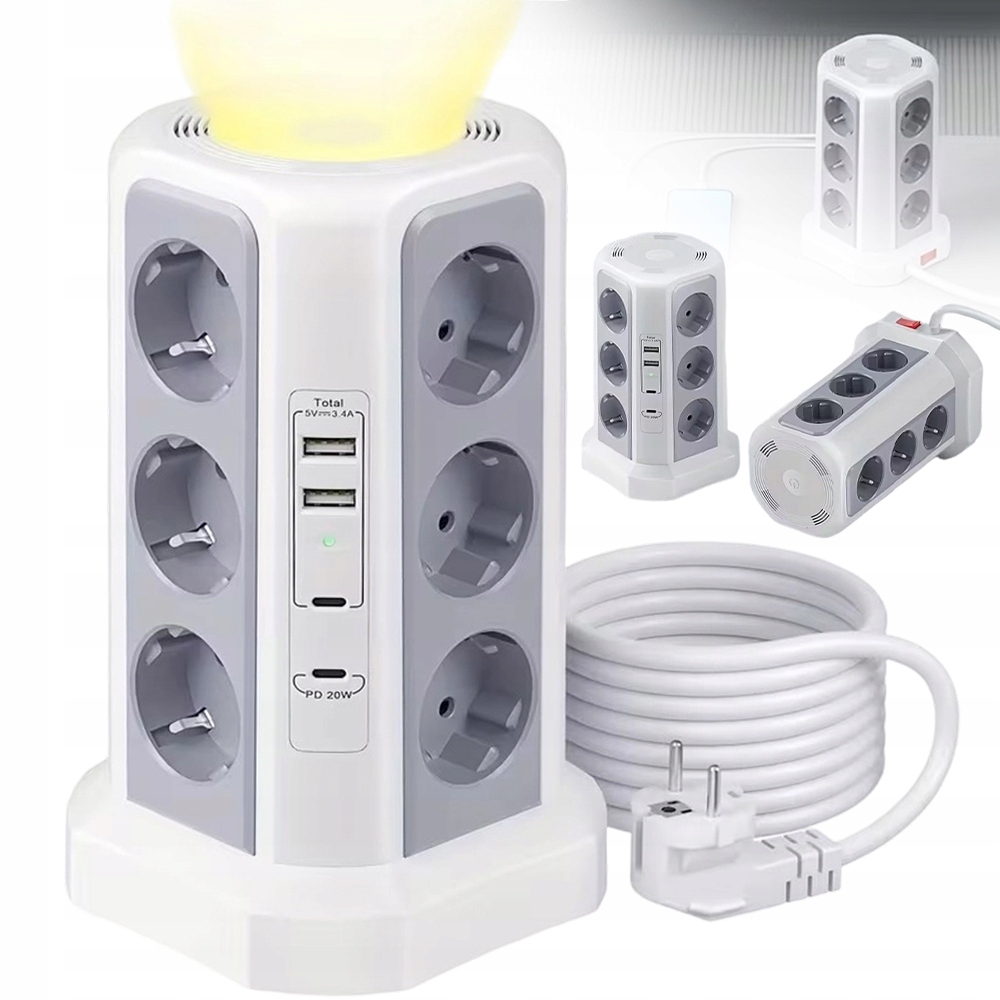 Prodlužovací Napájecí Lišta Stojící, 12 Zásuvek, 2X Usb-c, 2 M
