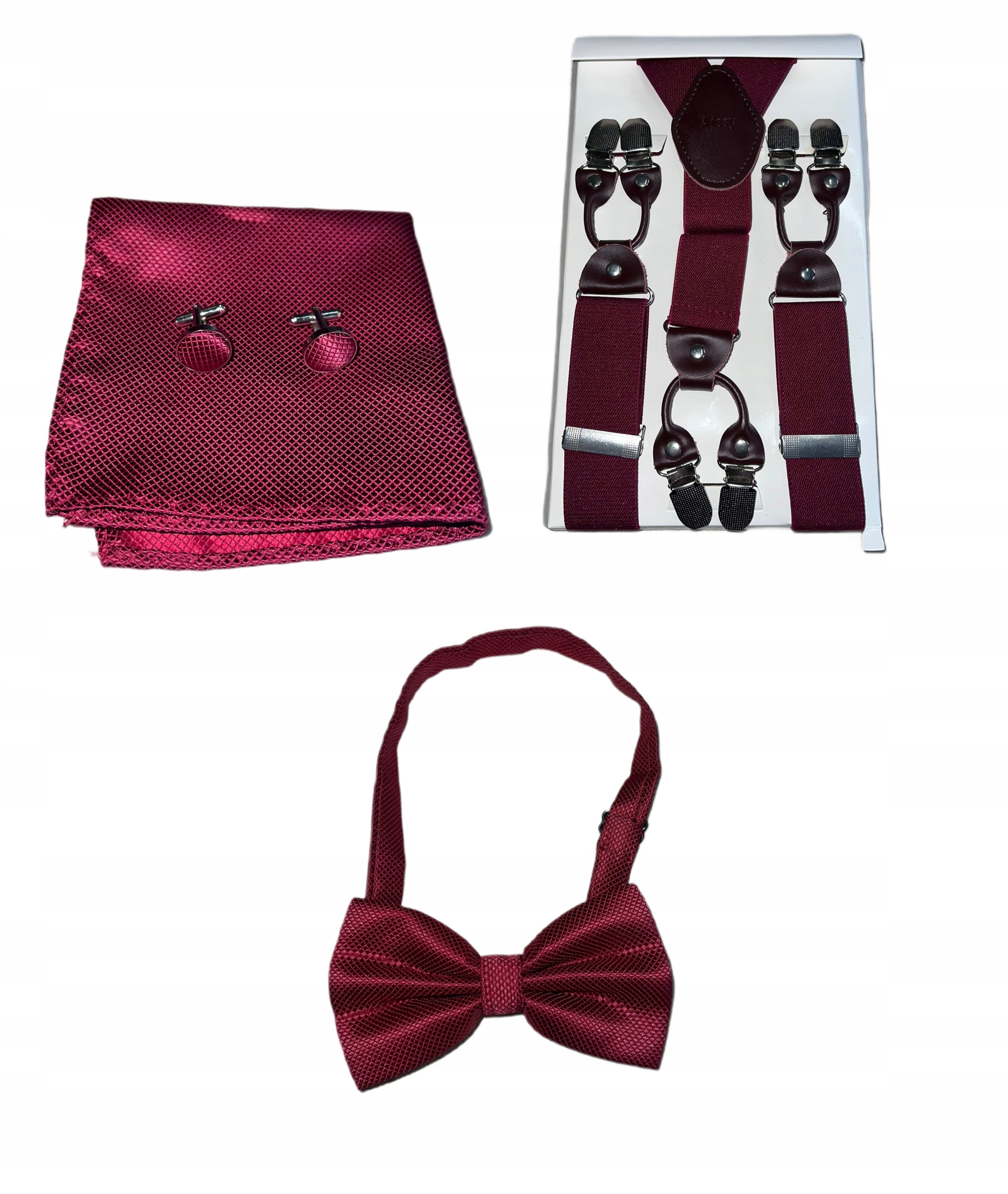 Pánské Šle+ Motýlek+ Kapesníček+spinky Párty Set Pro Chlapa Červená