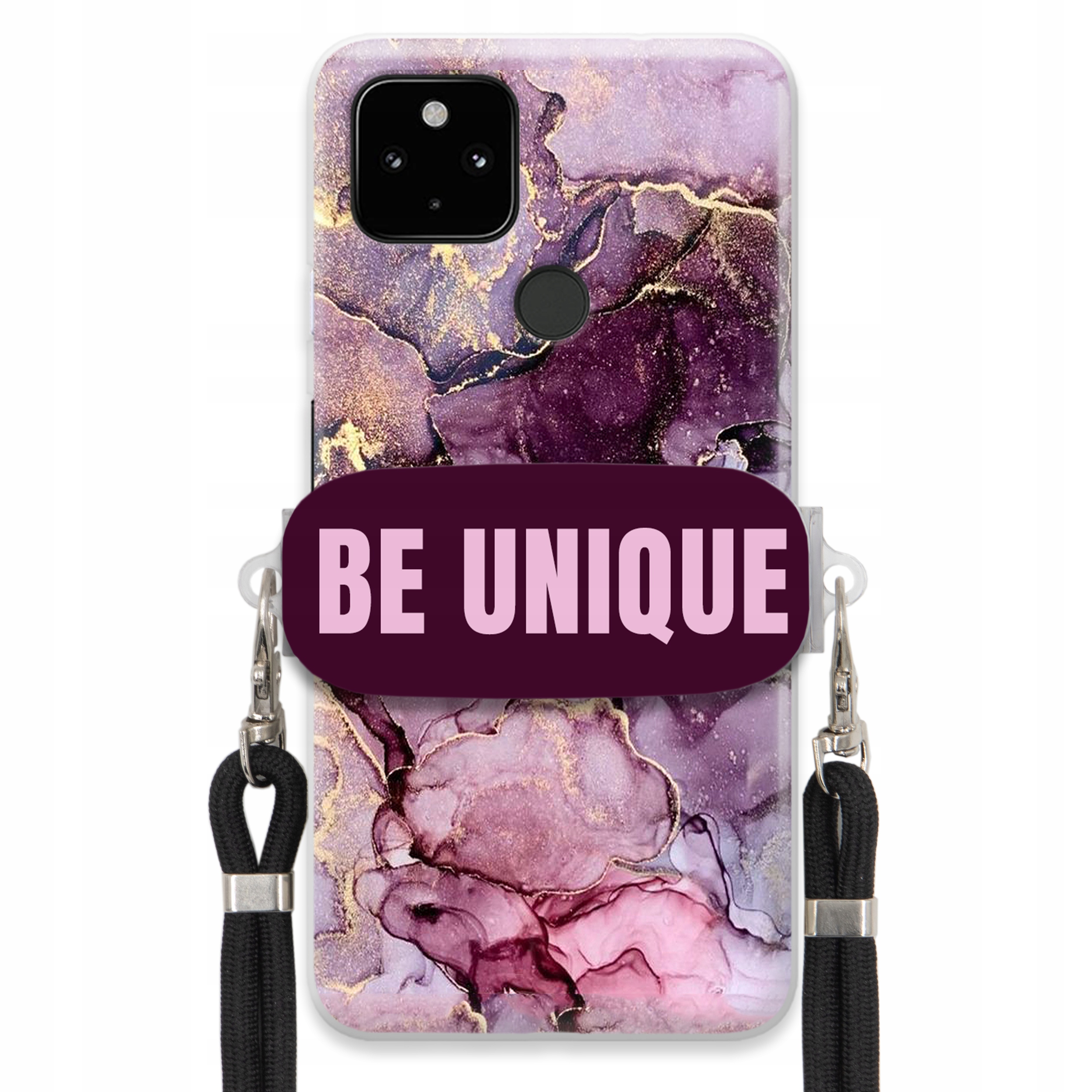 Pouzdro pro Google Pixel 4A 5G Case úchytka na šňůrku Černý fialový mramor