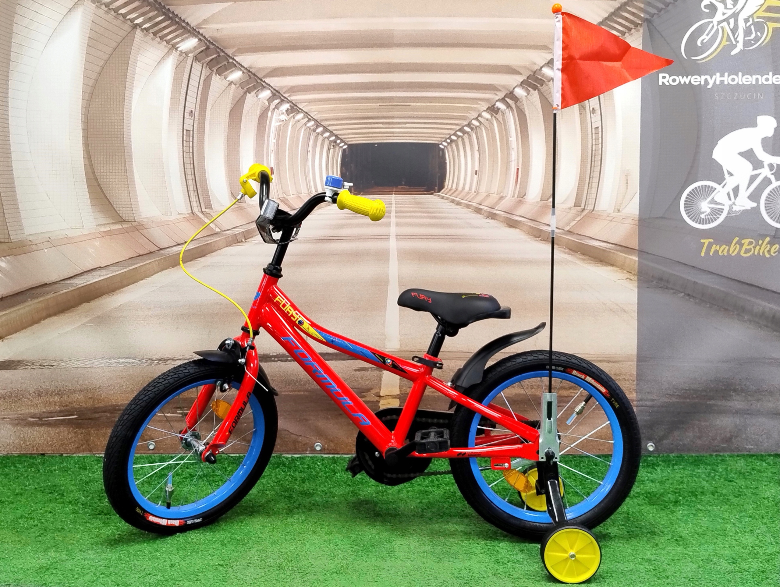 Rower dziecięcy dla chłopca 16" 3 lata+ Boczne Kółka, Chorągiewka, Dzwonek