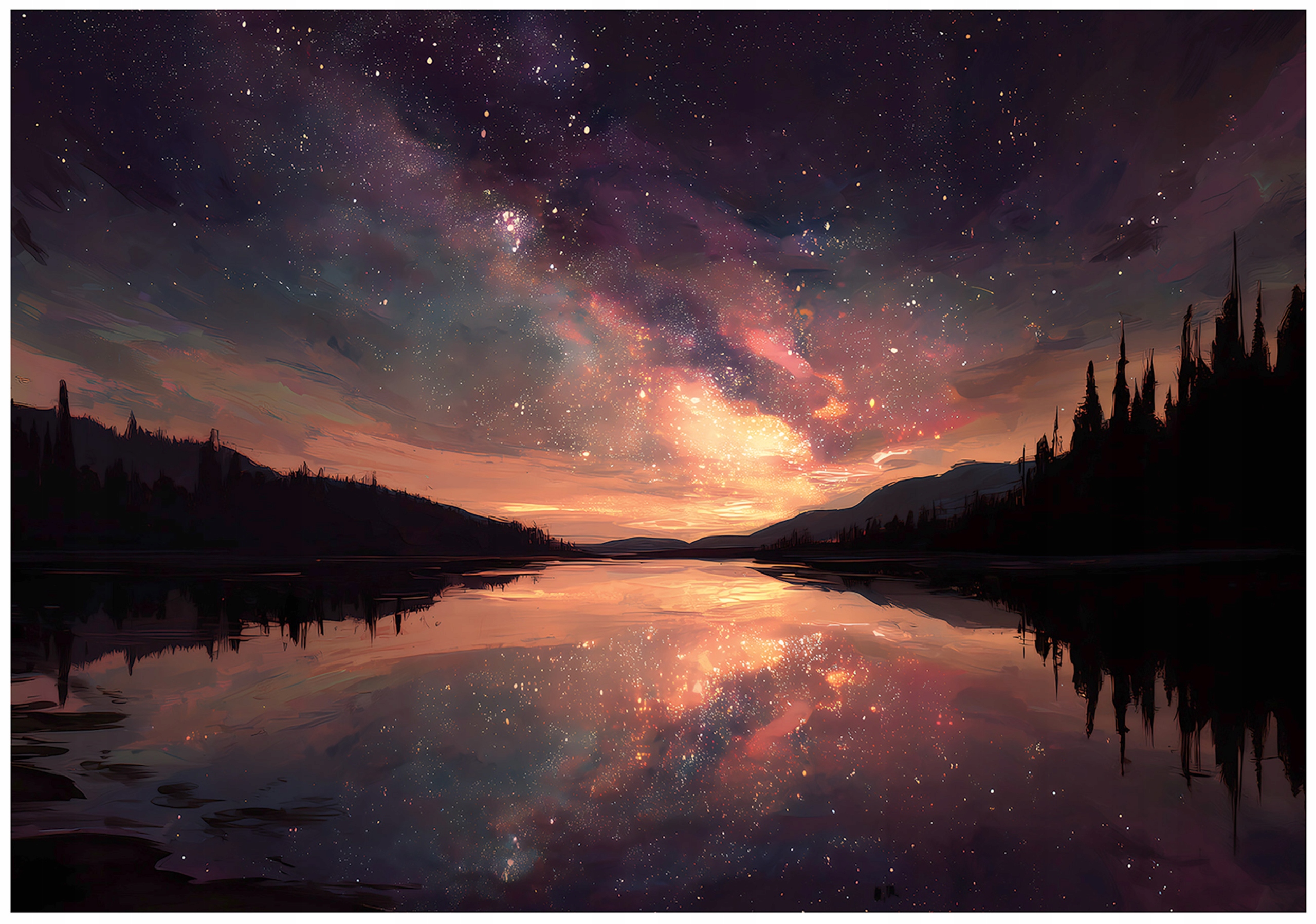 Fototapeta Jazero Les Príroda Magia Neba Hviezdy Noc Modrá 400x280