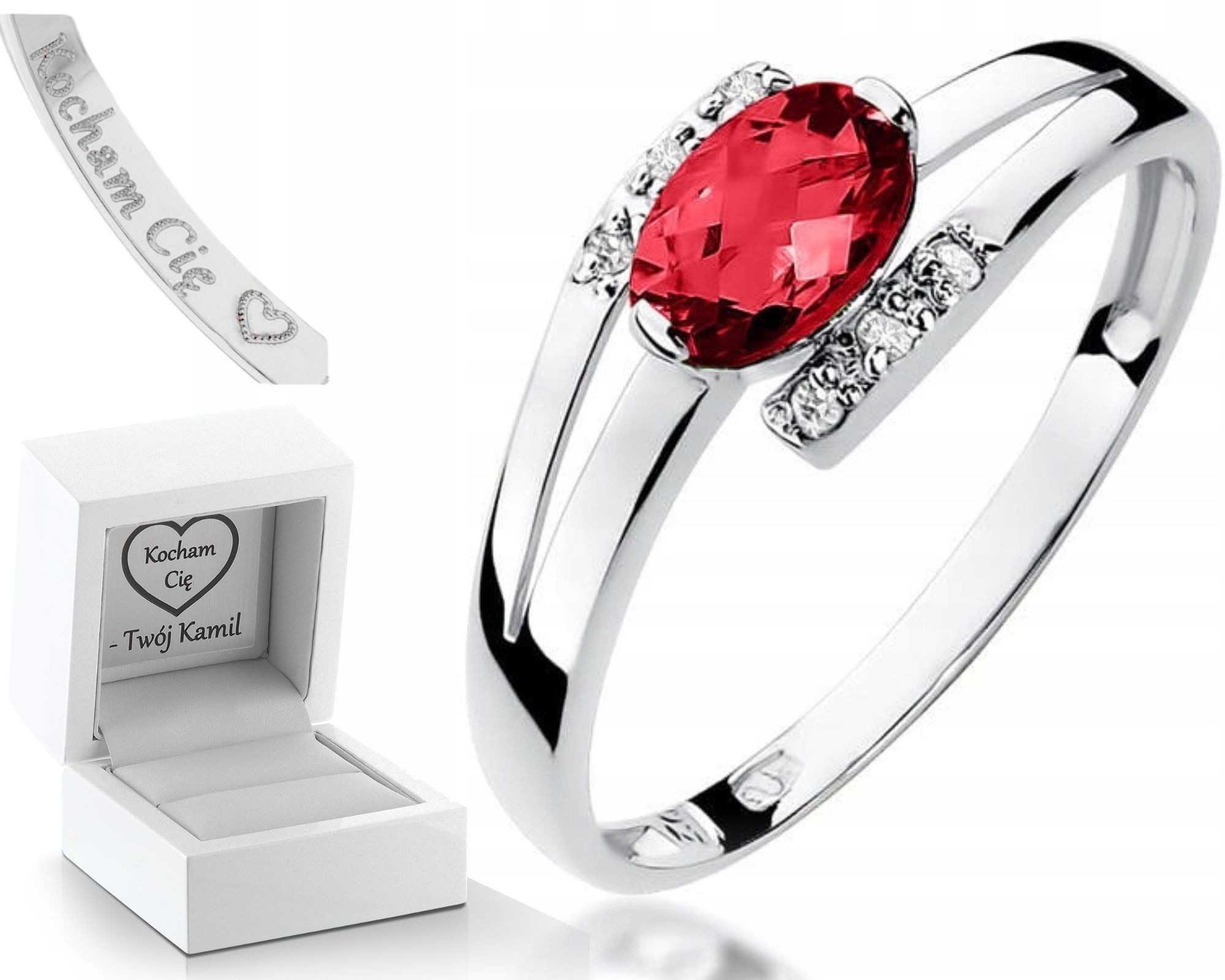 Prstýnek S Rubínem A Brilianty, Bílé Zlato 585