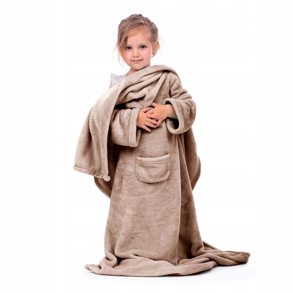 

Beżowy ciepły koc z rękawami dziecięcy 90x105 cm