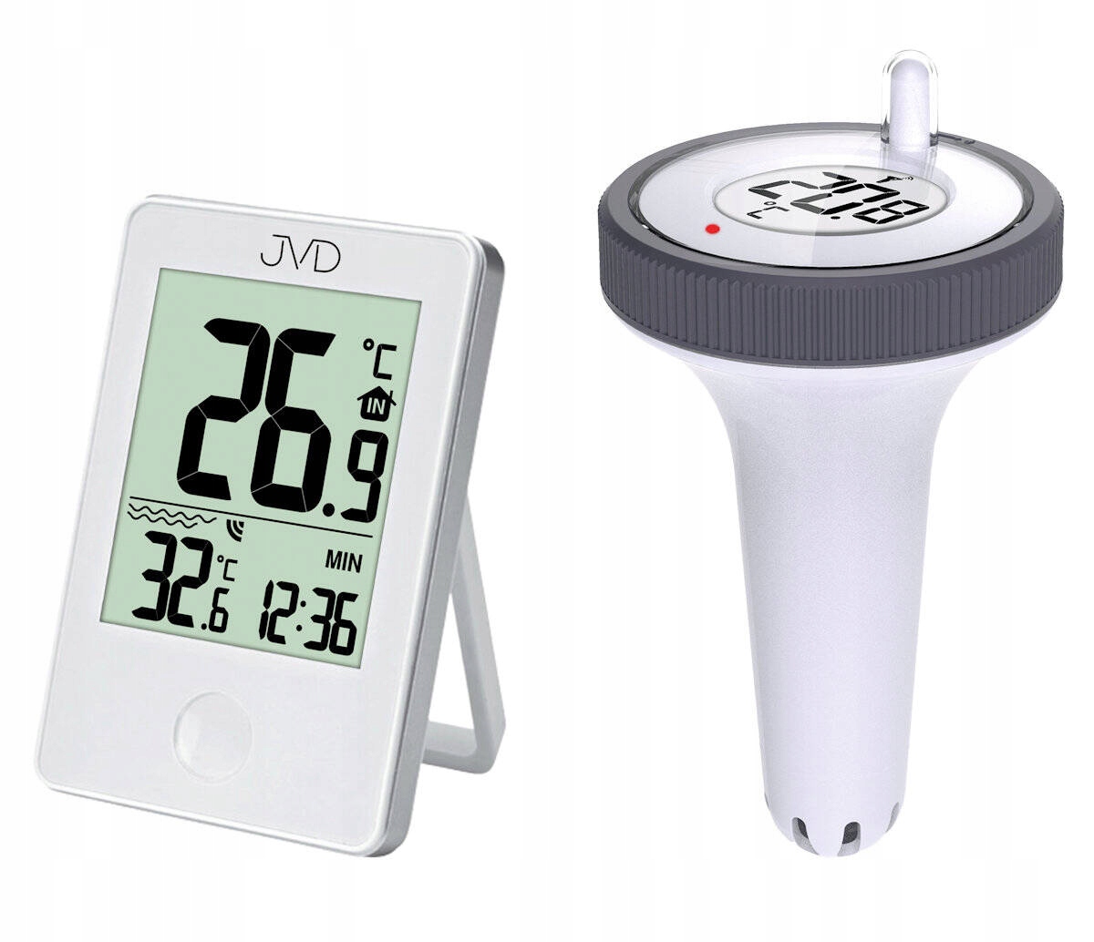Bílý Bazénový Teploměr, Hodiny Jvd T3351.1, Paměť Teploty