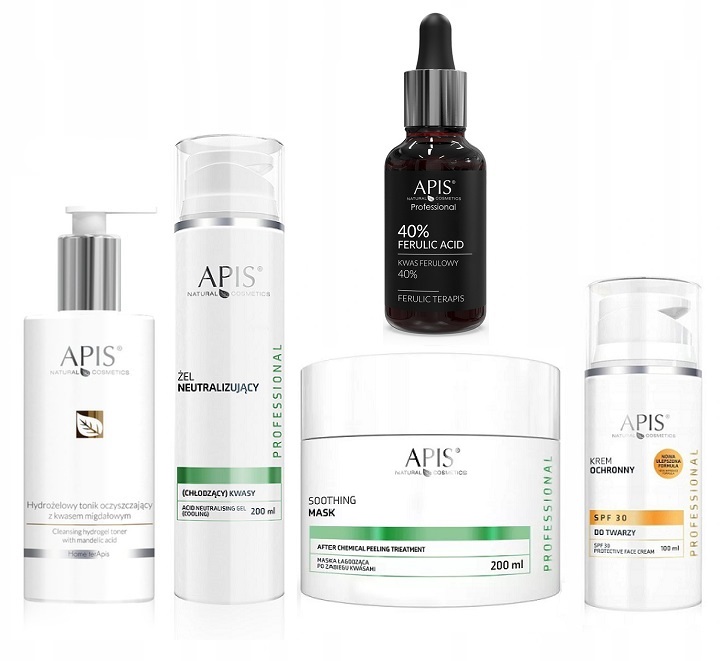 APIS ZABIEG EKSFOLIACJI KWAS FERULOWY 40% ZESTAW TONIK MASKA ŻEL SPF