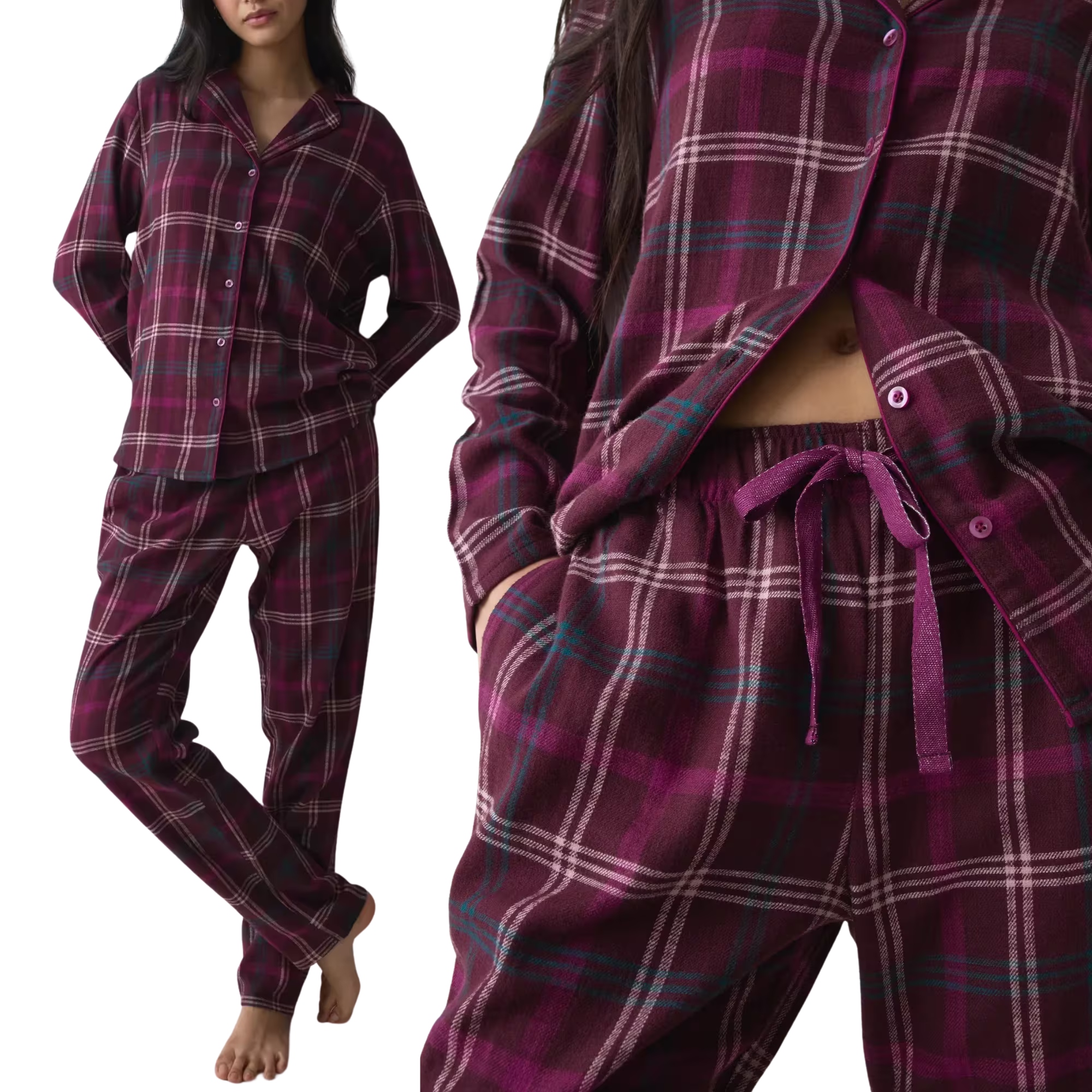 Dlouhé kostkované pyžamo Triumph Boyfriend Pw 01 X Checks M006/R9 bordo 44