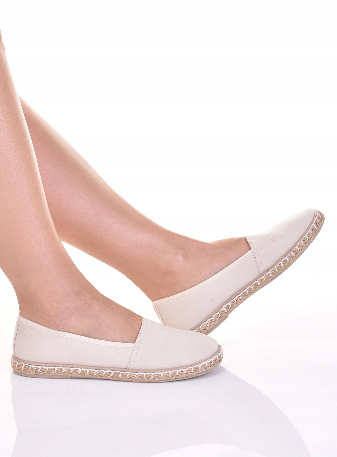 ELEGANCKIE ESPADRYLE DAMSKIE LEKKIE TENISÓWKI WSUWANE BEŻOWE Oryginalne opakowanie producenta pudełko