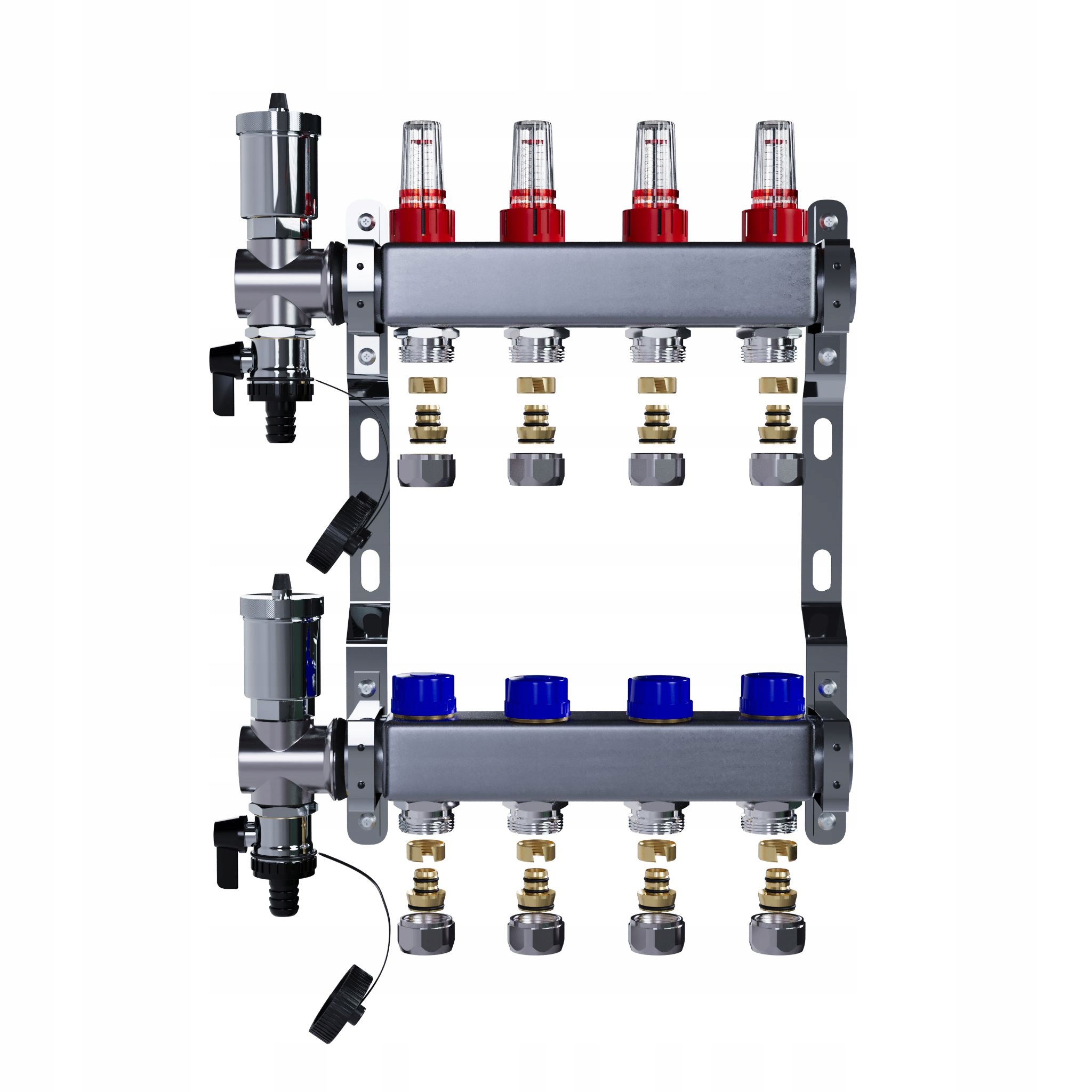 Rozdělovač pro podlahu 4 okruhy nerezový pro podlahové vytápění+PEX