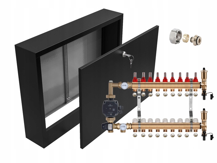 Mosazný Rozdělovač 9 S Čerpadlem Grundfos Nástěnná Skříňka Černá Pex
