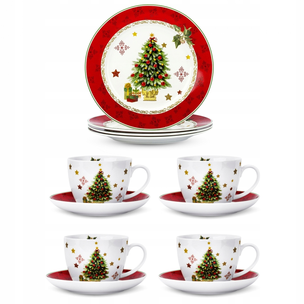

Serwis Kawowy porcelanowy 4 Osoby Świąteczny 12 el